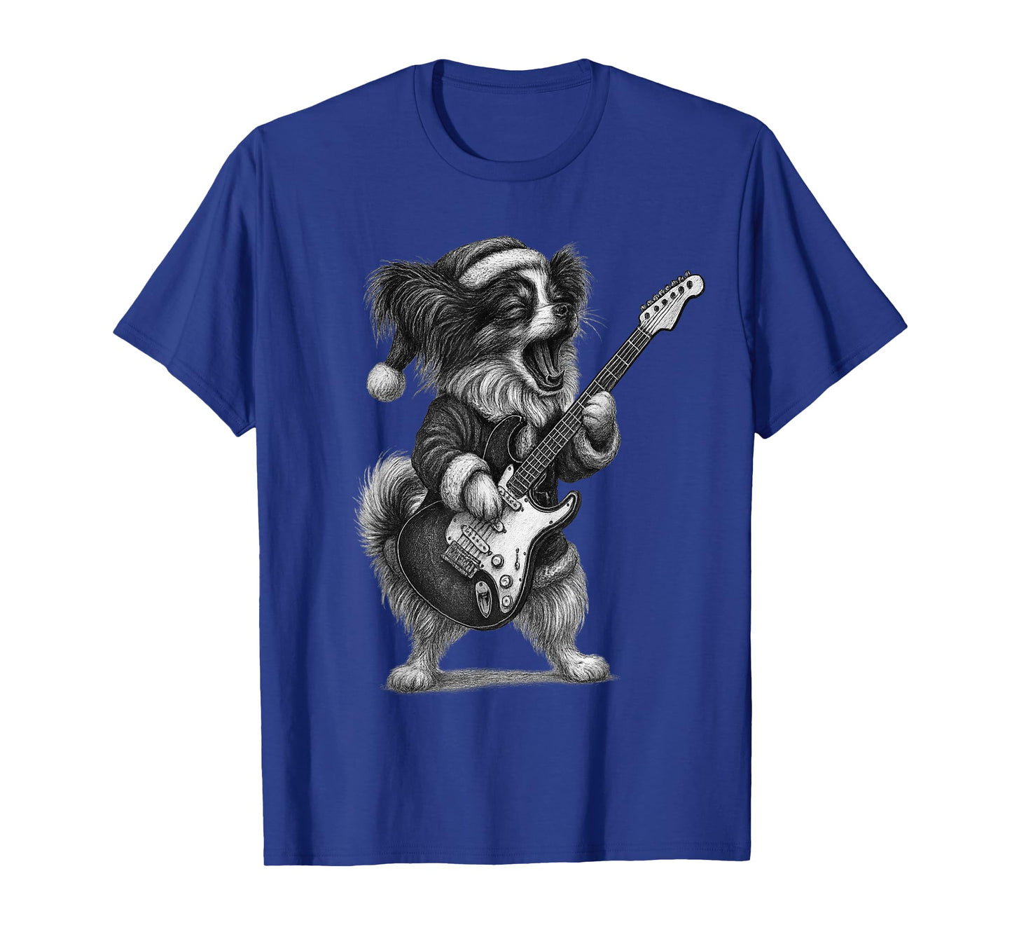 Papillon Dog Playing Guitar Christmas Dog Lover T-Shirt