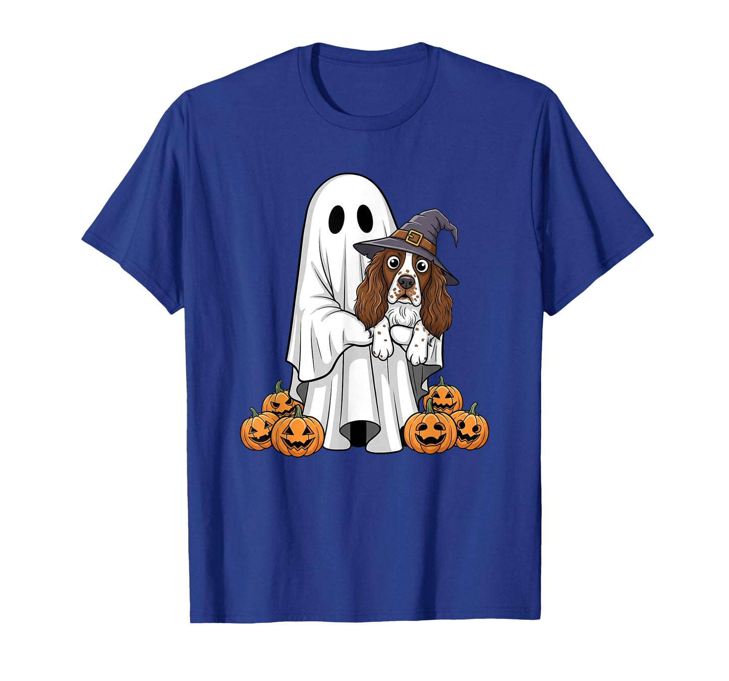 Ghost English Springer Spaniel Pumpkin Halloween Mens Womens T-Shirt