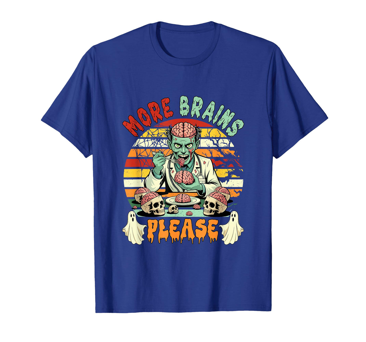 Vintage Brains Funny Joke More Halloween Zombie Costume Man T-Shirt
