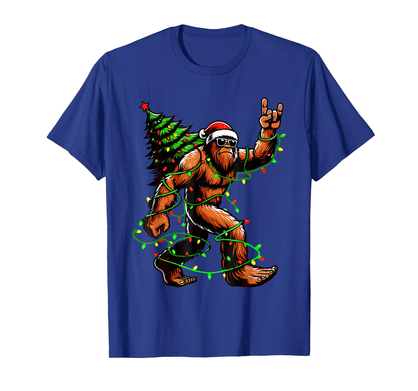 Bigfoot Santa Christmas Tree Lights Funny Xmas Sasquatch T-Shirt