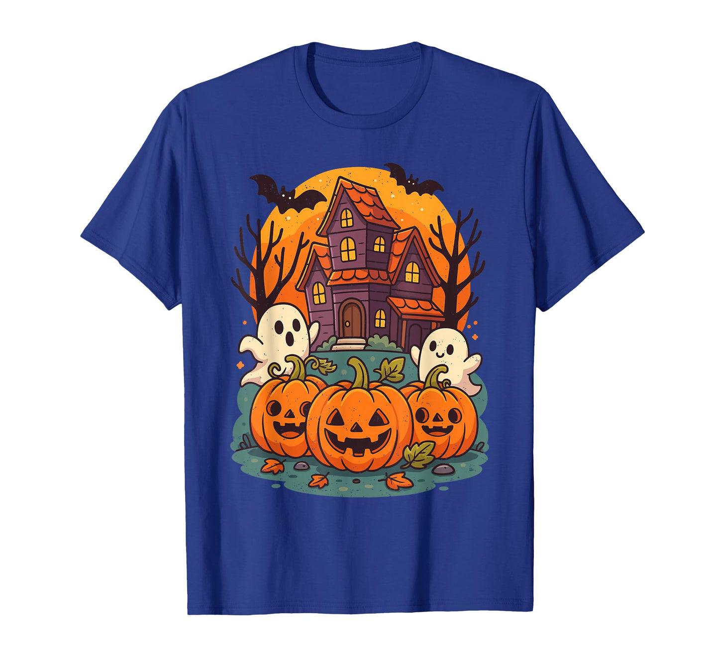 Haunted House Ghost Pumpkin Halloween Jack O Lantern Bats T-Shirt