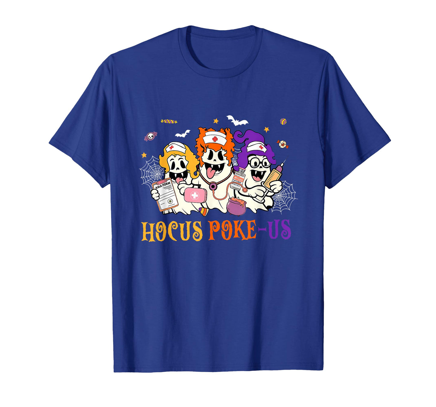 Retro Funny Hocus Poke Us Spooky Nurse Halloween Ghost T-Shirt