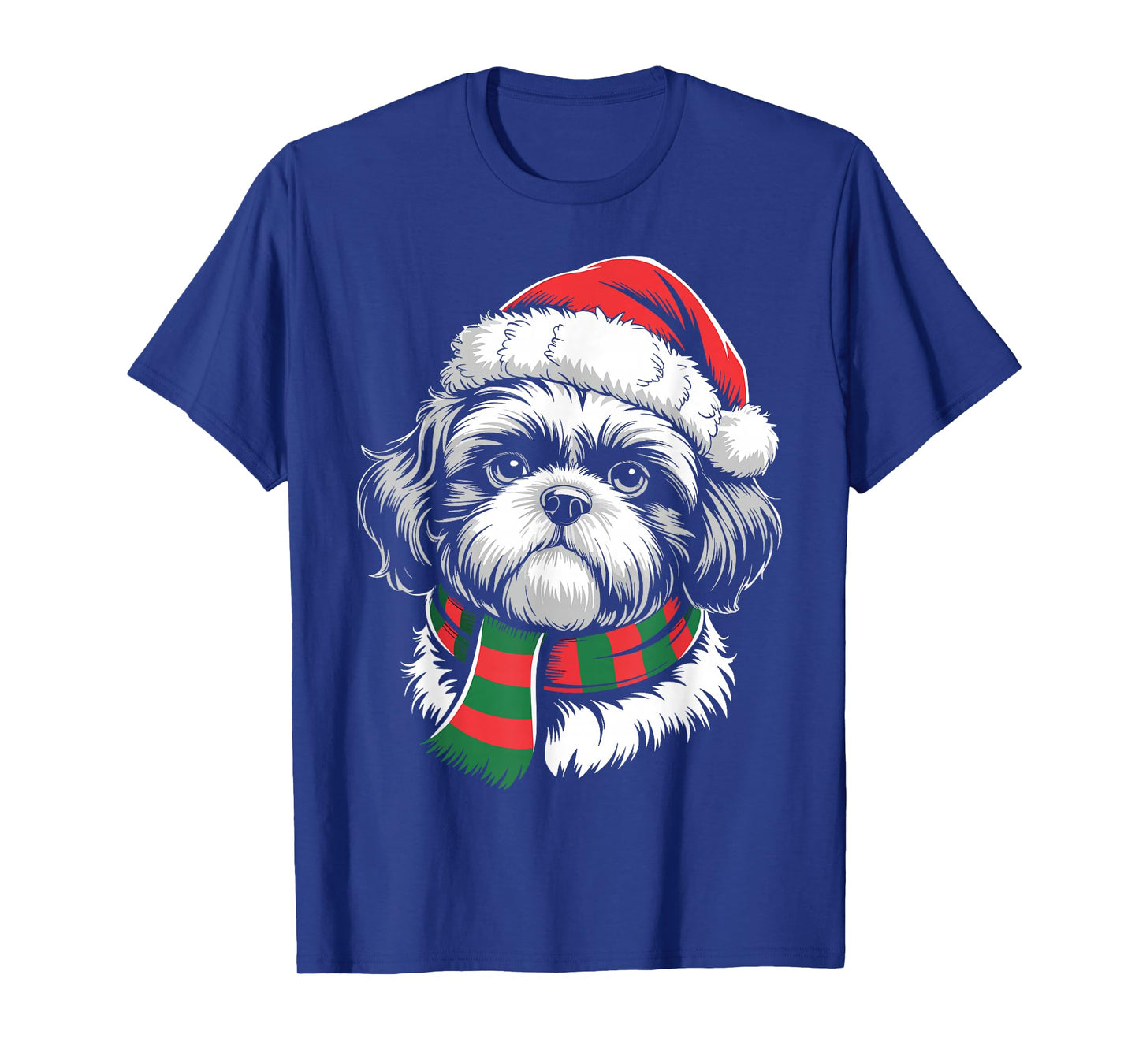 Shih Tzu Dog Xmas Santa Hat Scarf Christmas Costume T-Shirt