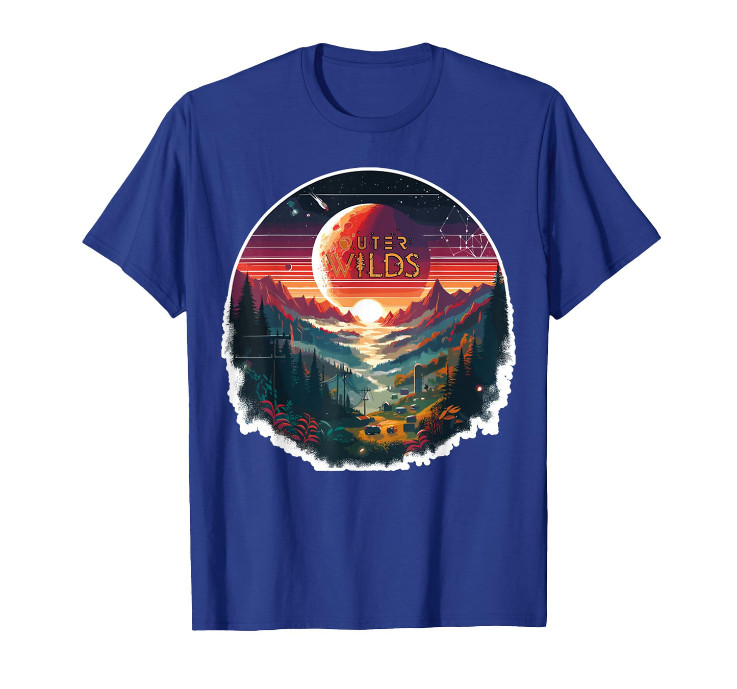Outer Wilds Text Moon Mountain Forest Tree House Sun T-Shirt