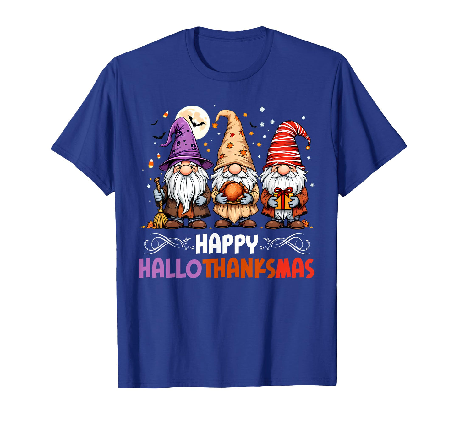 HalloThanksMas Gnomes Halloween Thanksgiving Christmas Happy T-Shirt
