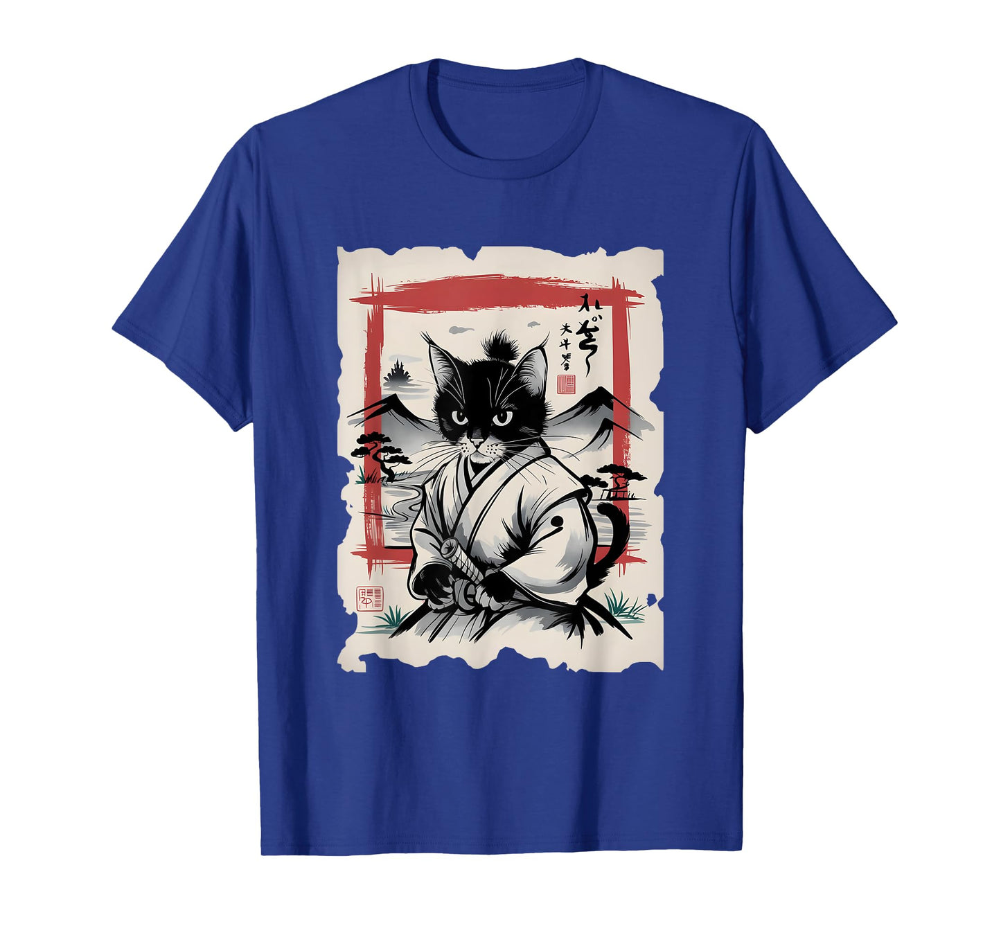 Samurai Cat Sumi-e Graphic - Vintage Warrior Japanese Art Men Women Girls Kids T-Shirt