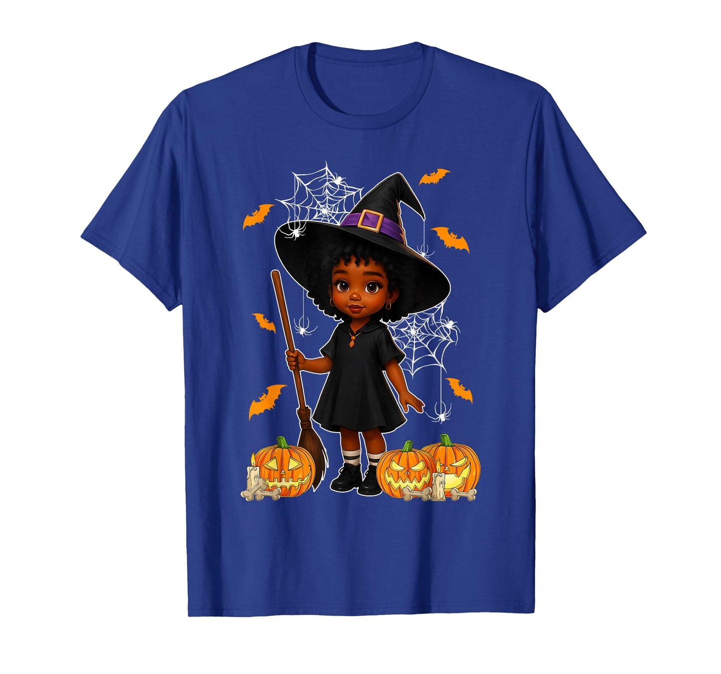 Cute Afro Girl in Witch Costume Halloween Afro Girls Kids T-Shirt