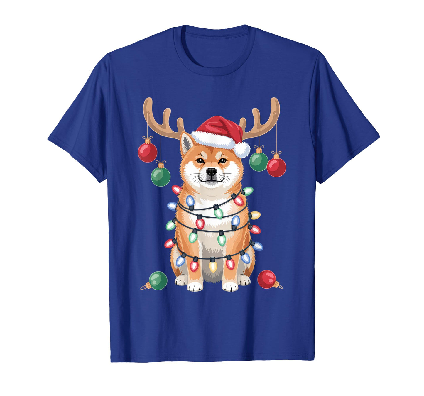 Funny Christmas Dog with Santa Hat and Holiday Lights T-Shirt