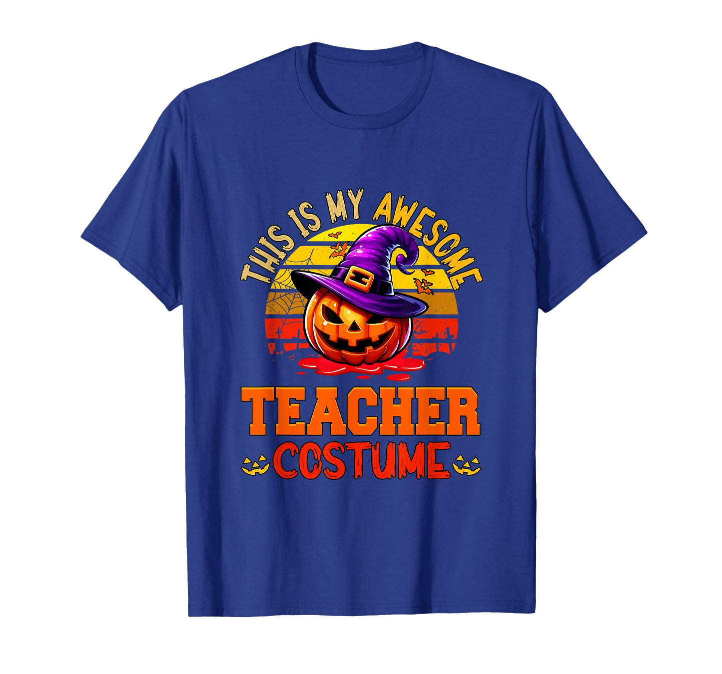 Vintage My Awesome Teacher Costume Witch Carved Pumpkin T-Shirt