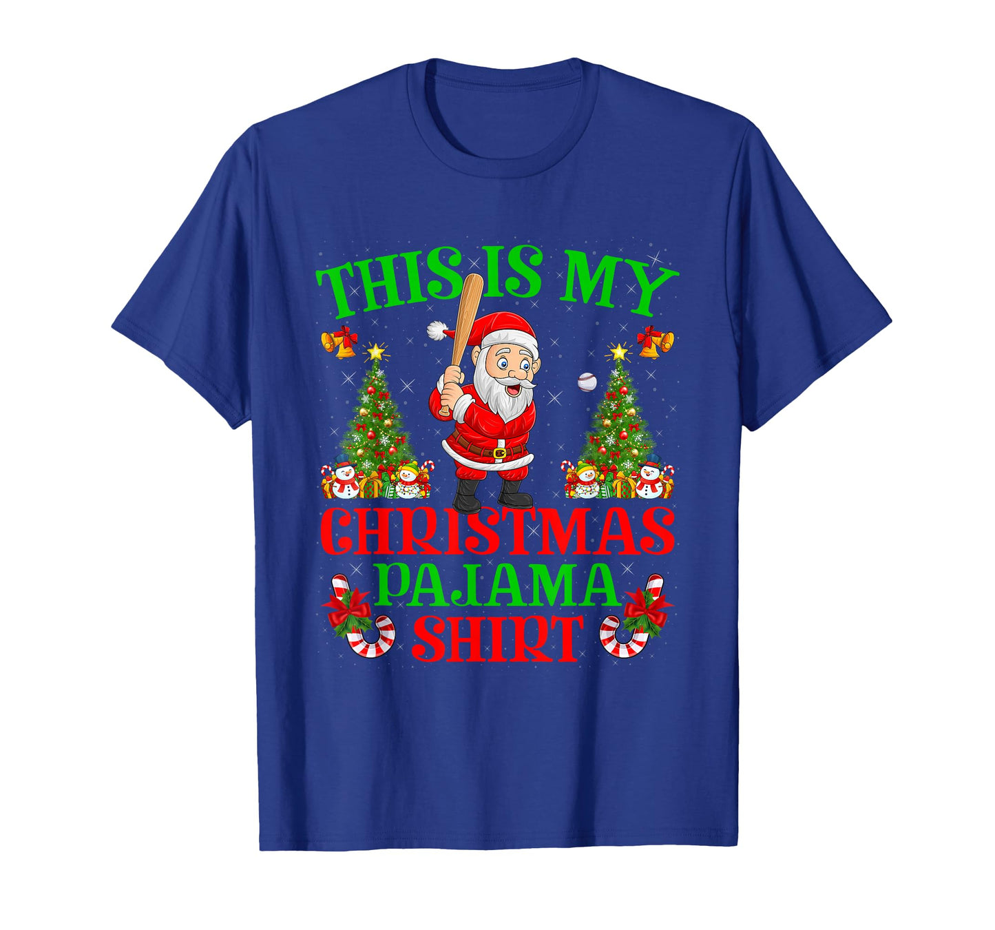 This is My Christmas Pajamas Funny Santa Playing Baseball T-Shirt