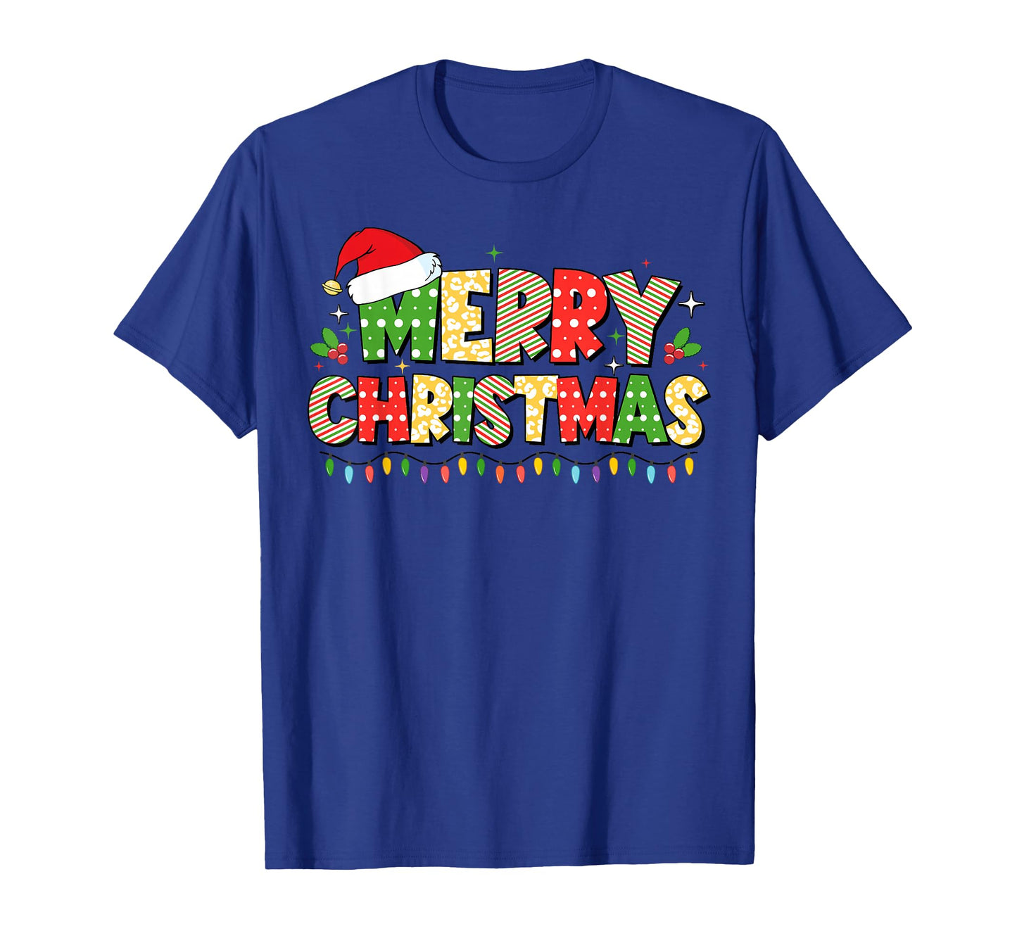 Merry Christmas Lights Santa Hat Xmas Family Men Women Kids T-Shirt