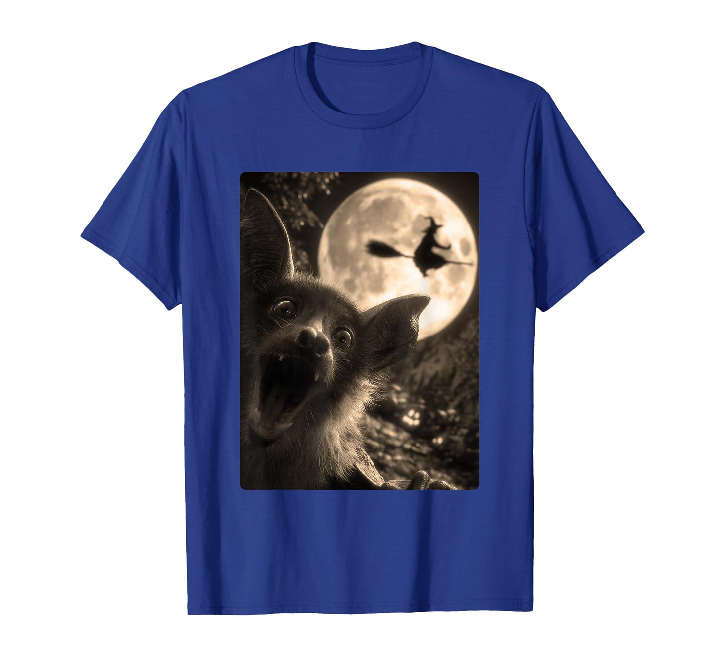 Funny Bat Selfie Full Moon Flying Witch Forest Halloween T-Shirt