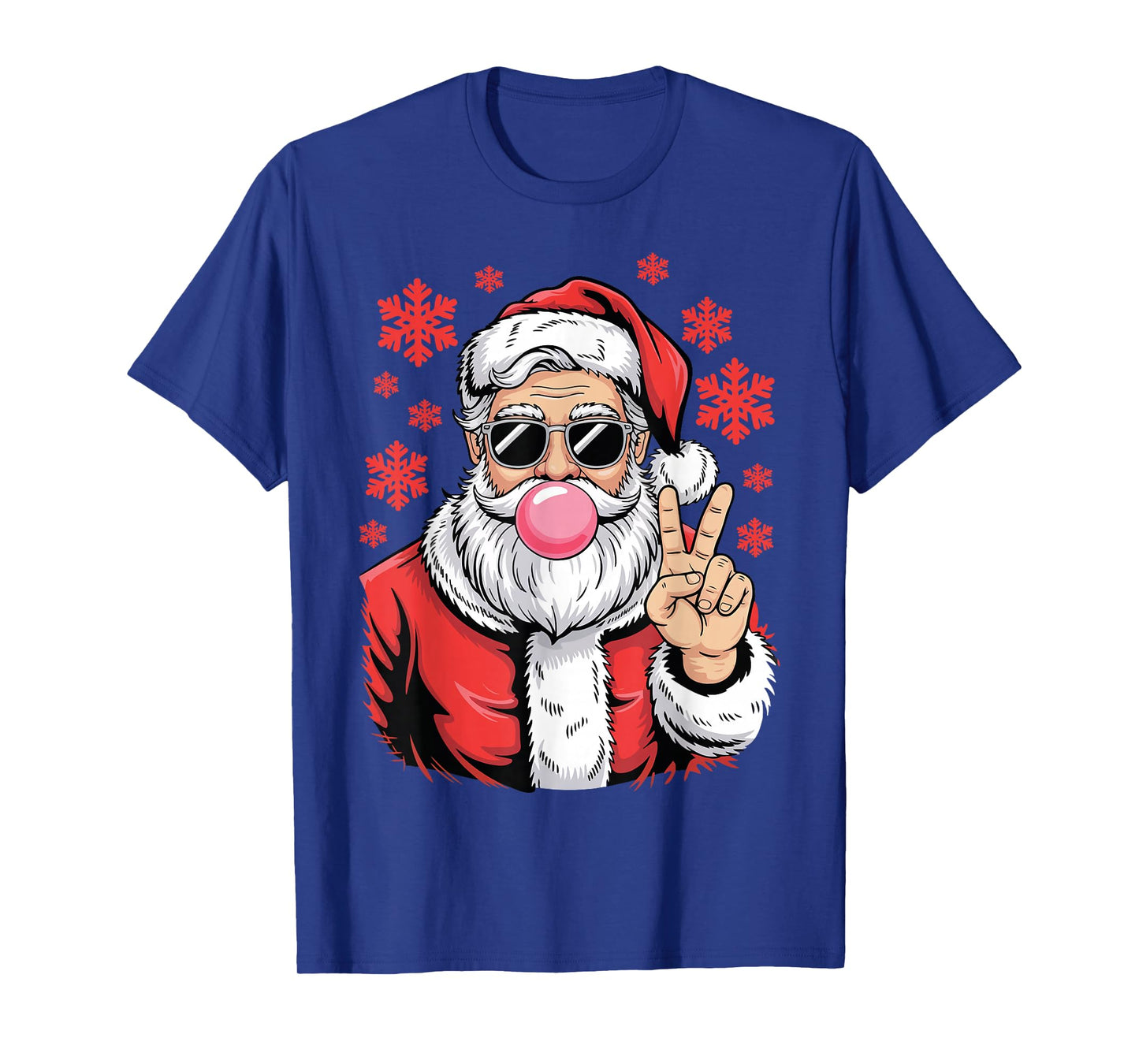 Christmas Peace Sign Hand Santa Claus Pink Bubble Gum Xmas T-Shirt