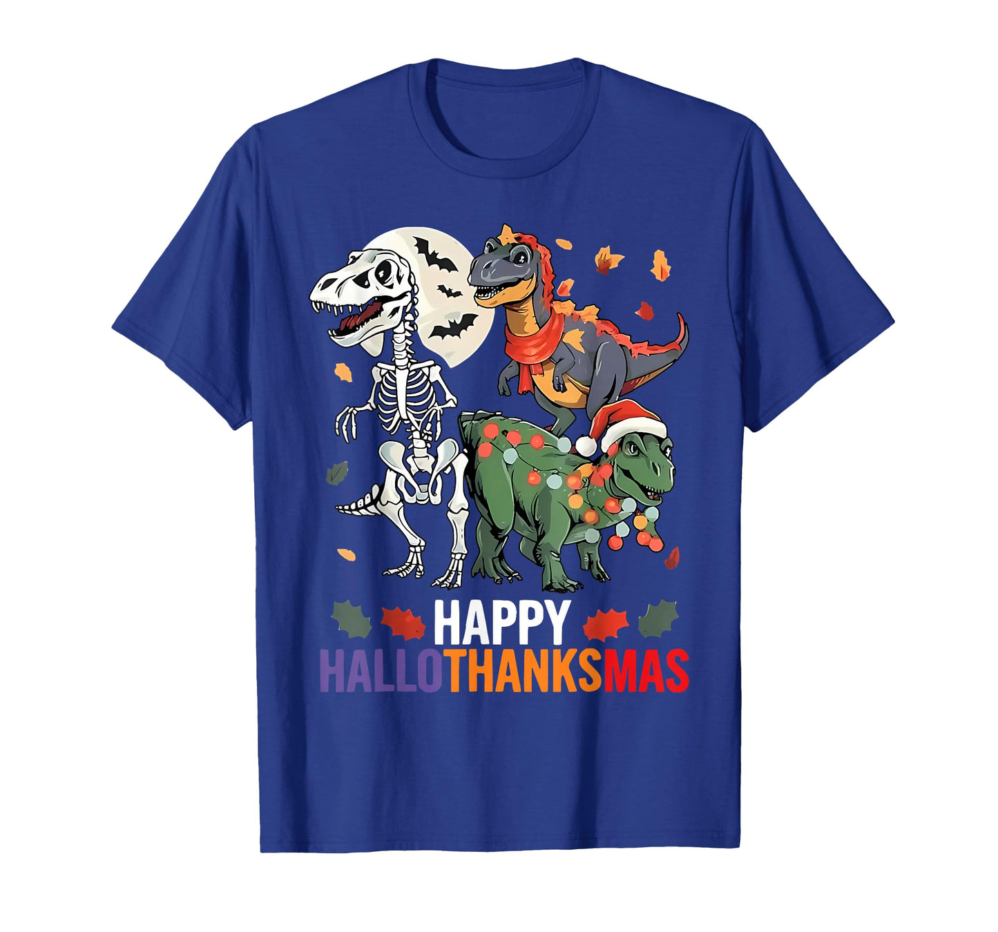 Hallothanksmas Halloween Thanksgiving Christmas Dinosaur T-Shirt