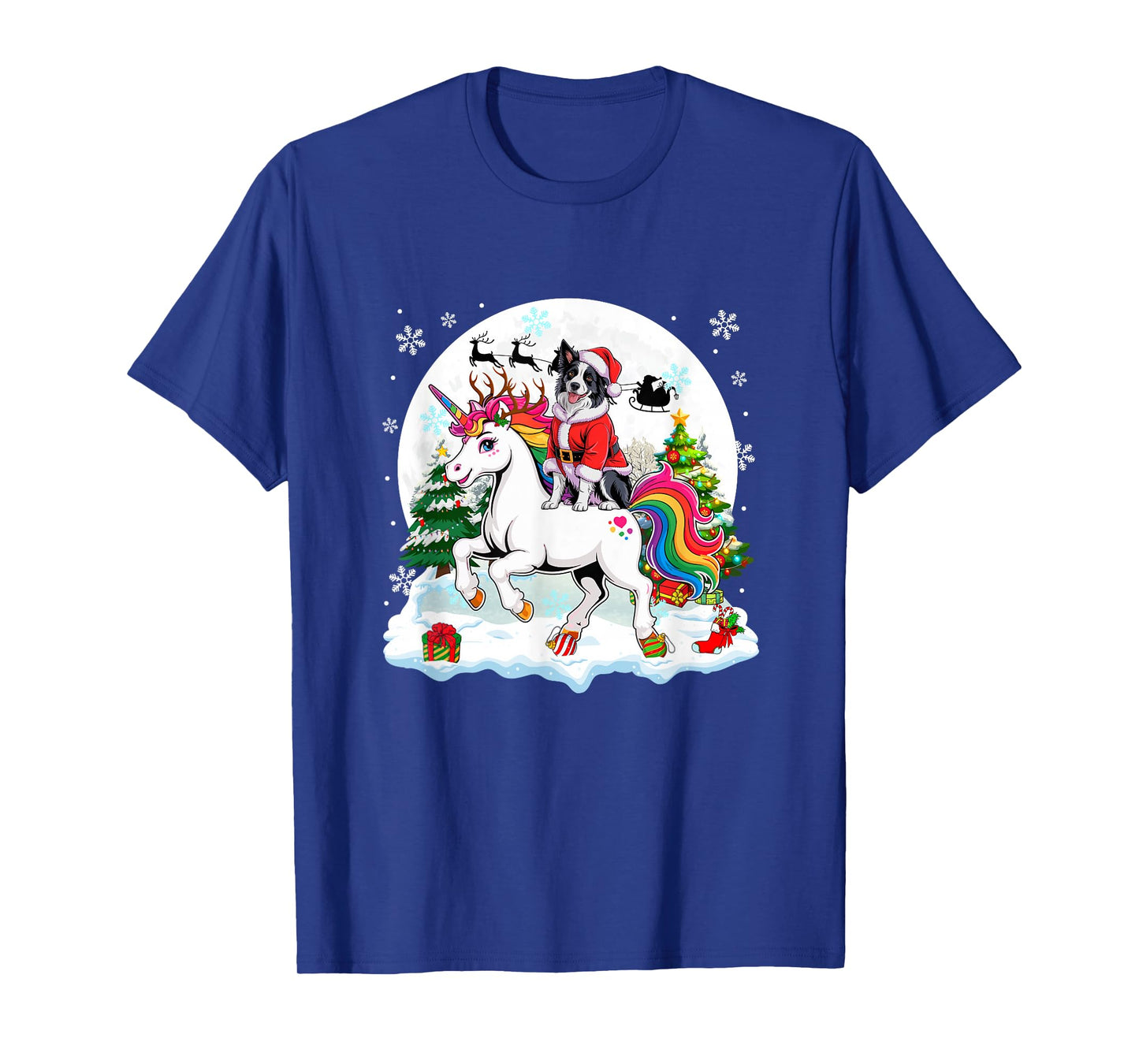 Santa Border Collie Riding Unicorn Reindeer Christmas Owner T-Shirt