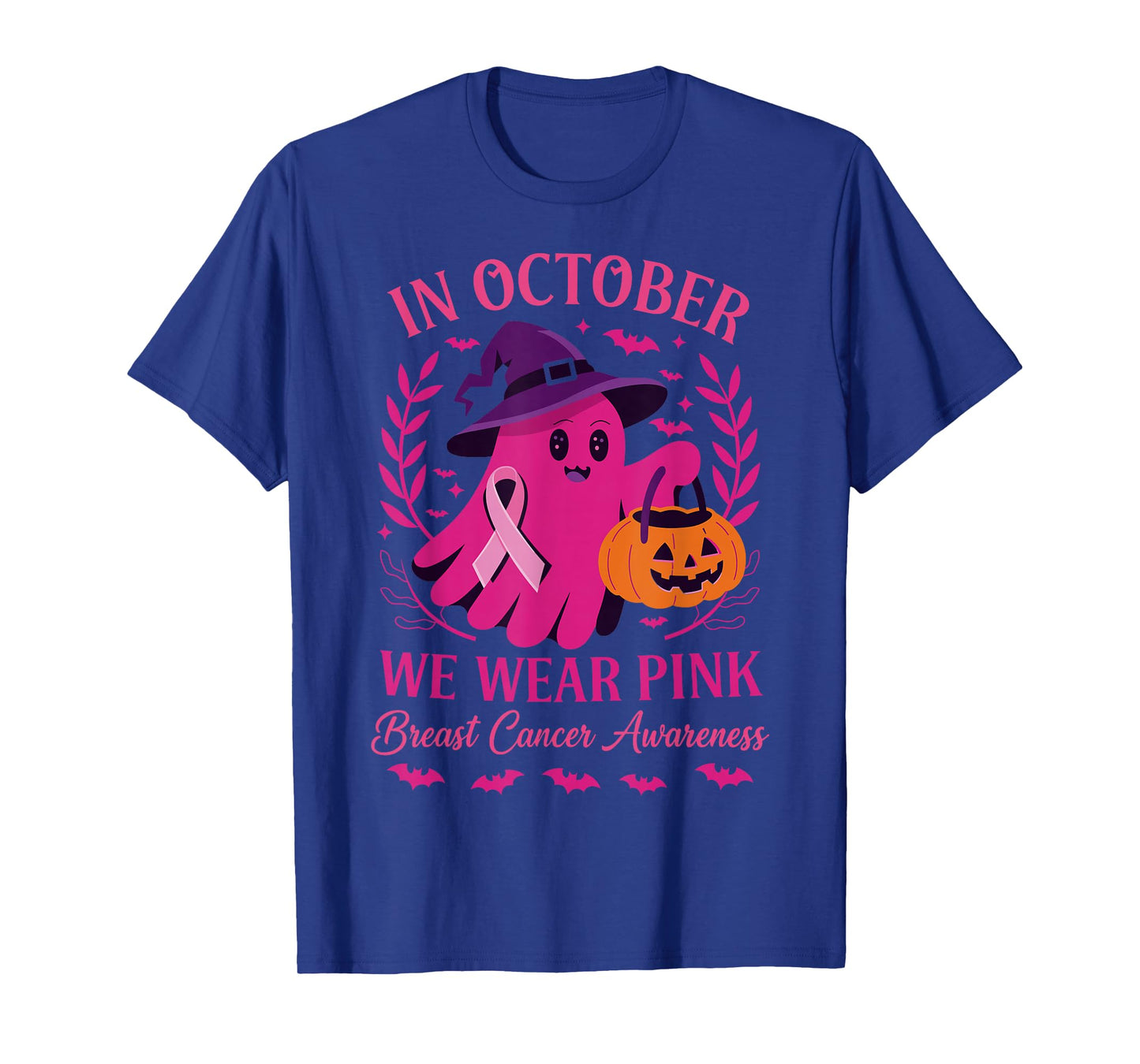 in October We Wear Pink Women Halloween Breast Cancer T-Shirt