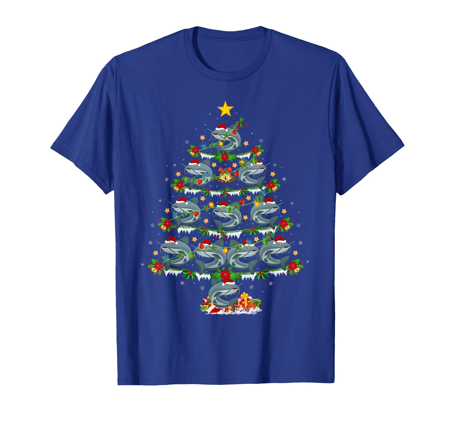 Catfish Christmas Tree Lights Funny Catfish Fishing Xmas T-Shirt