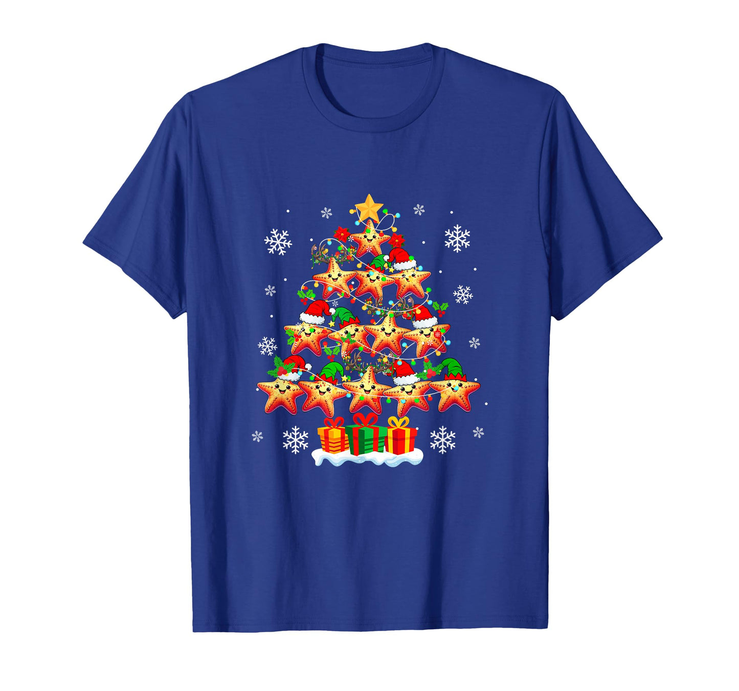 Group Santa Starfishes Colorful Xmas Tree Sea Animal Lover T-Shirt