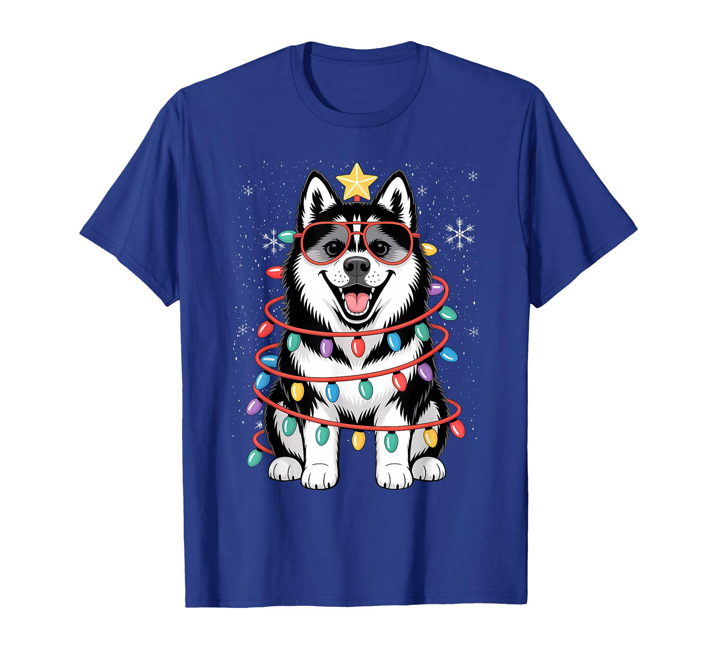 Siberian Husky Christmas Tree Lights Santa Xmas Dog T-Shirt