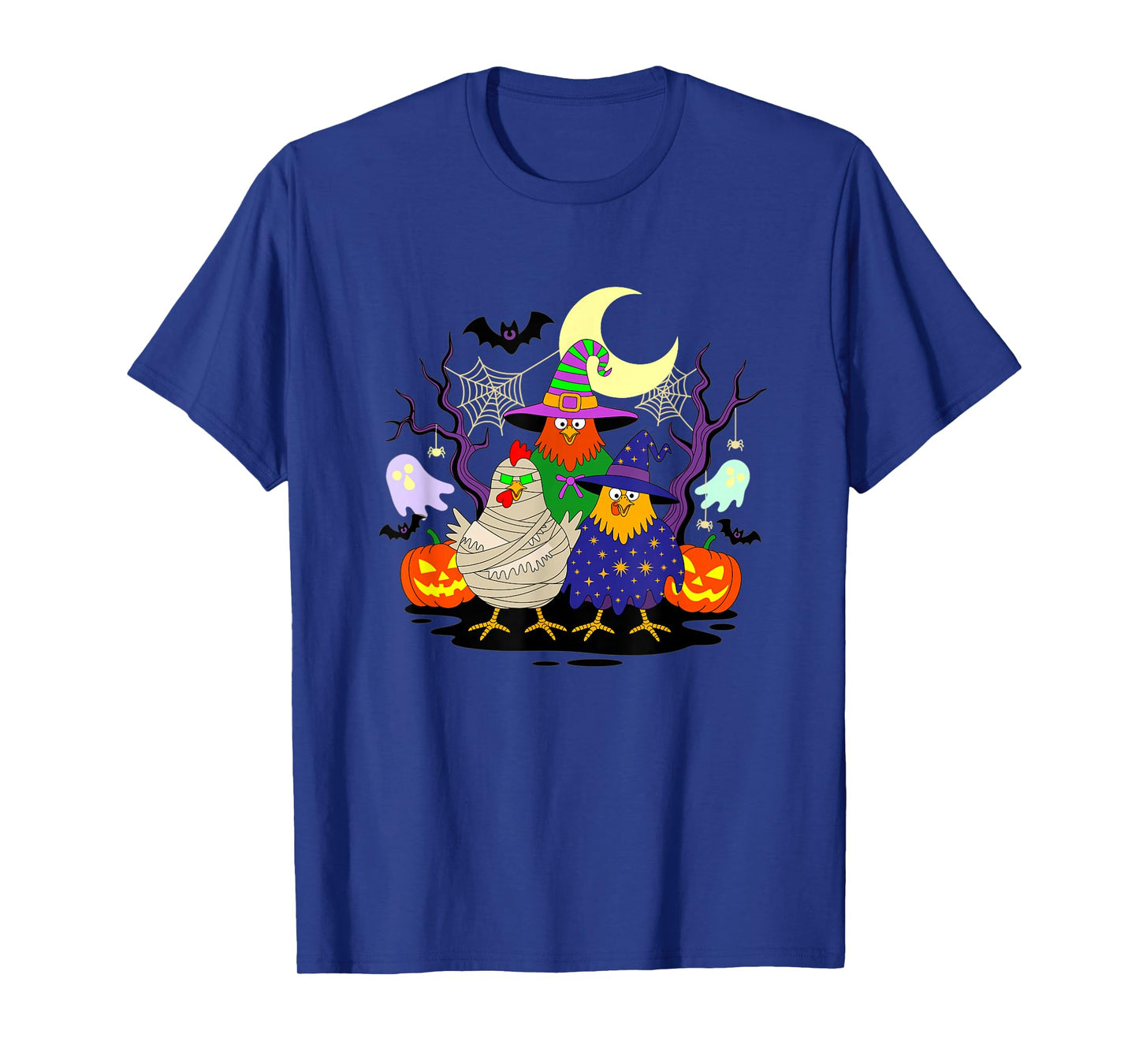 Halloween Chickens Mummy Witch Hat Pumpkin Ghosts Bats T-Shirt