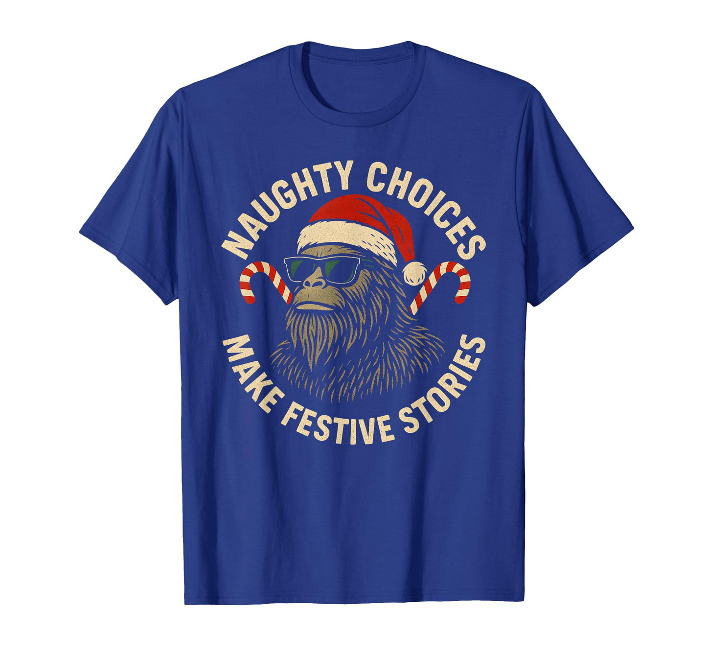Gorilla Santa Hat Cane Candy Festive Artwork T-Shirt