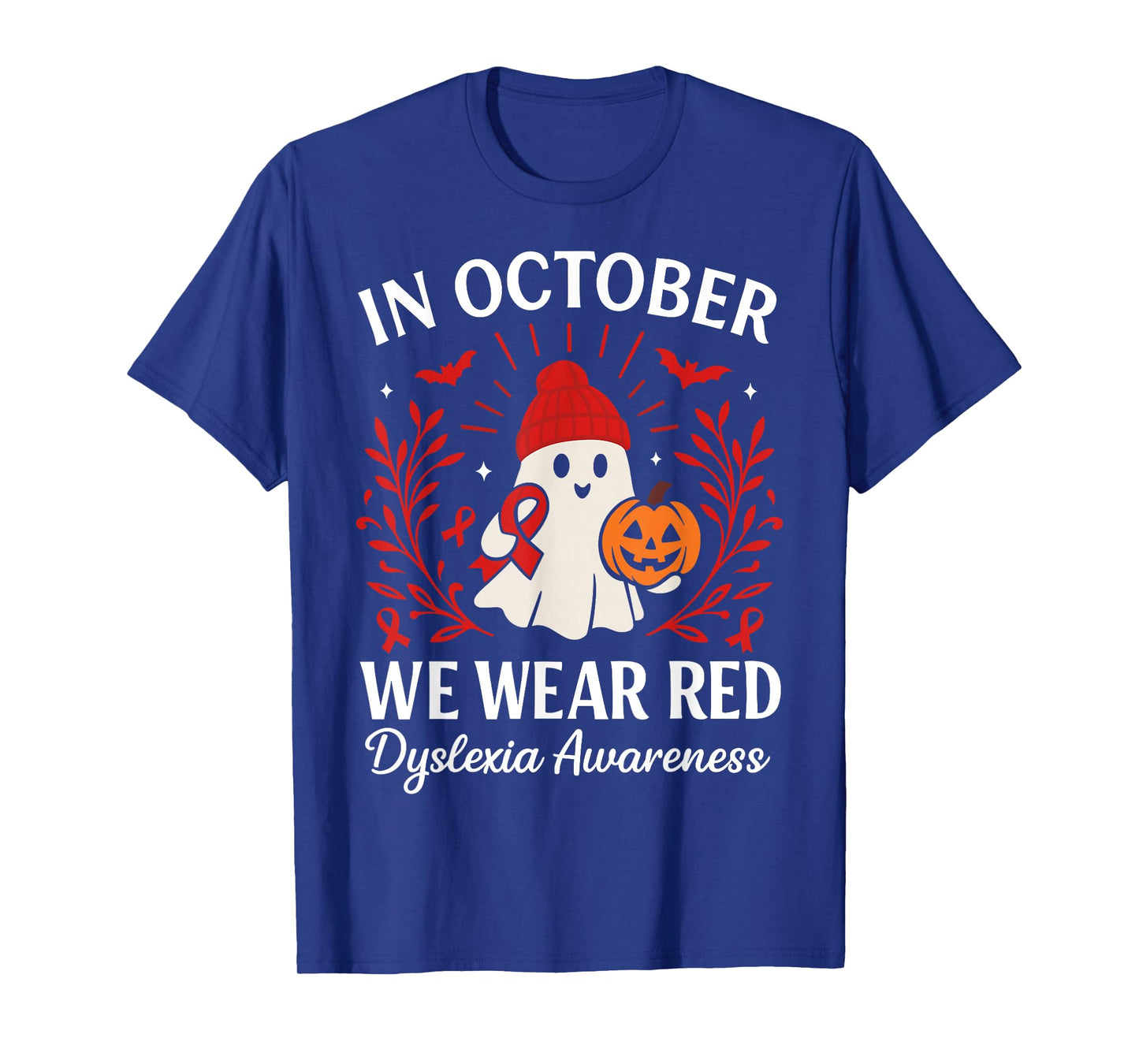 in October We Wear Red Dyslexia Awareness Halloween Ghost T-Shirt