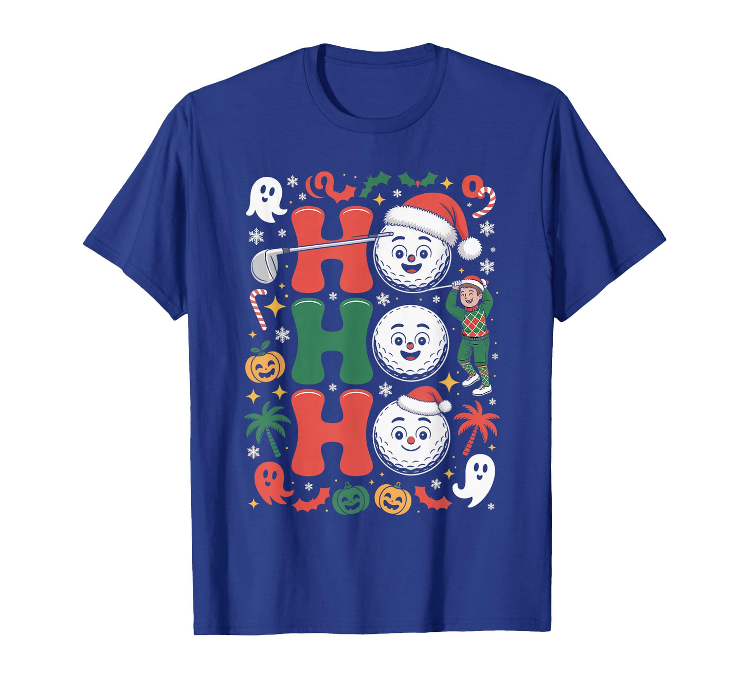Ho Ho Ho Golf Ball Santa Hat Halloween & X'Mas T-Shirt