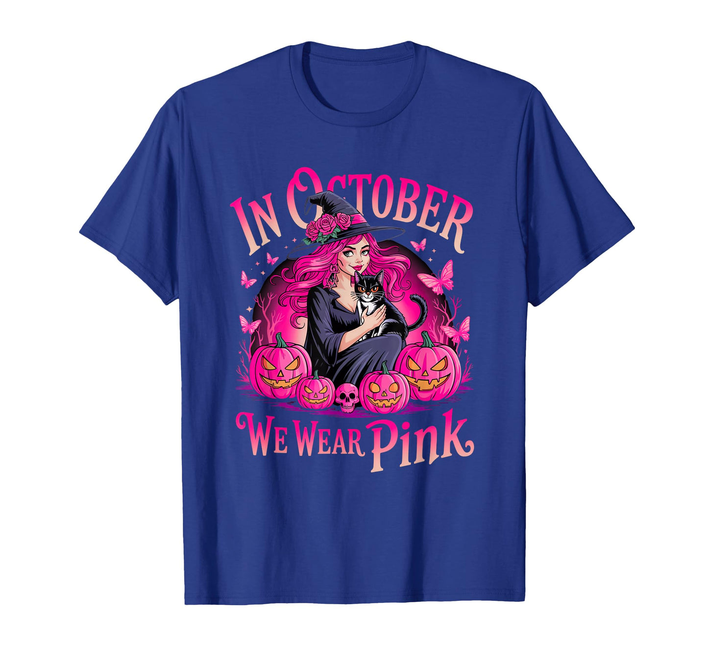 Retro in October We Wear Pink Witch Breast Cancer Awareness T-Shirt