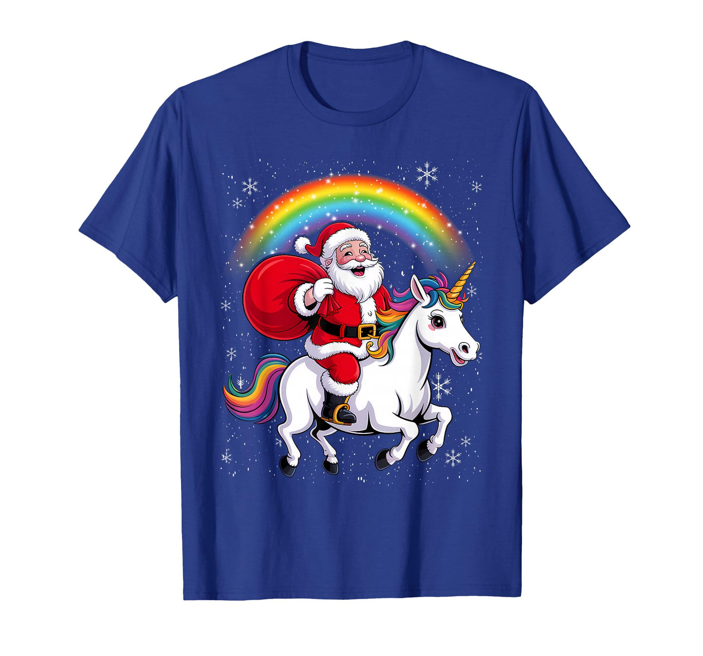 Christmas Santa Riding Unicorn Xmas Girls Women Rainbow T-Shirt
