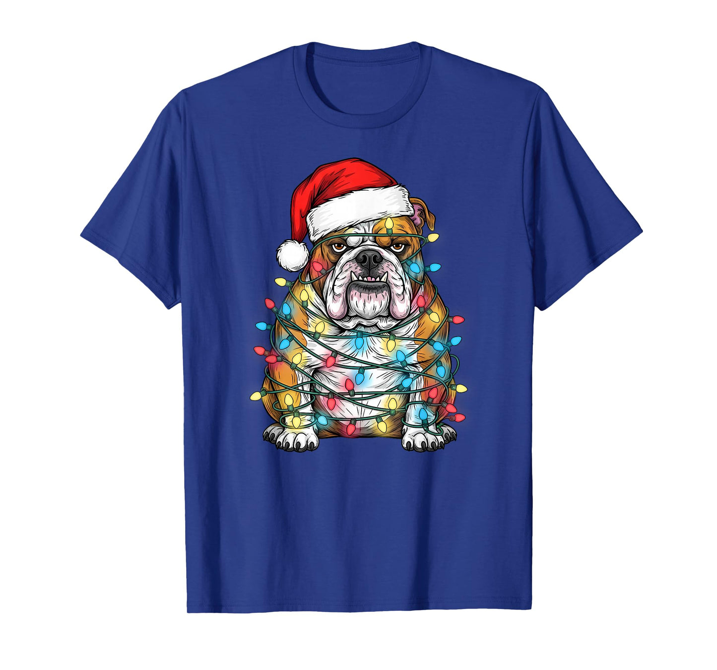 Funny Bull Dog Christmas Lights Santa Hat Pet Lover T-Shirt