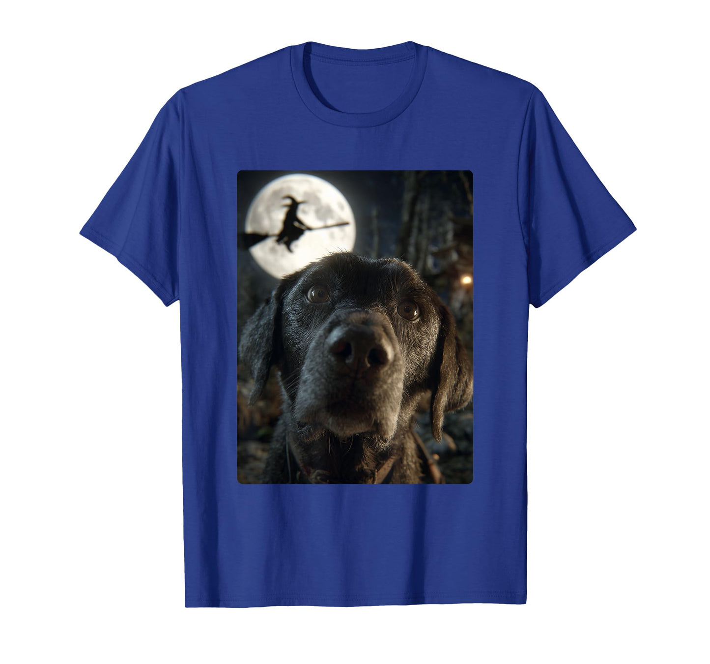 Funny Labrador Selfie Full Moon Flying Witch Halloween Dog T-Shirt