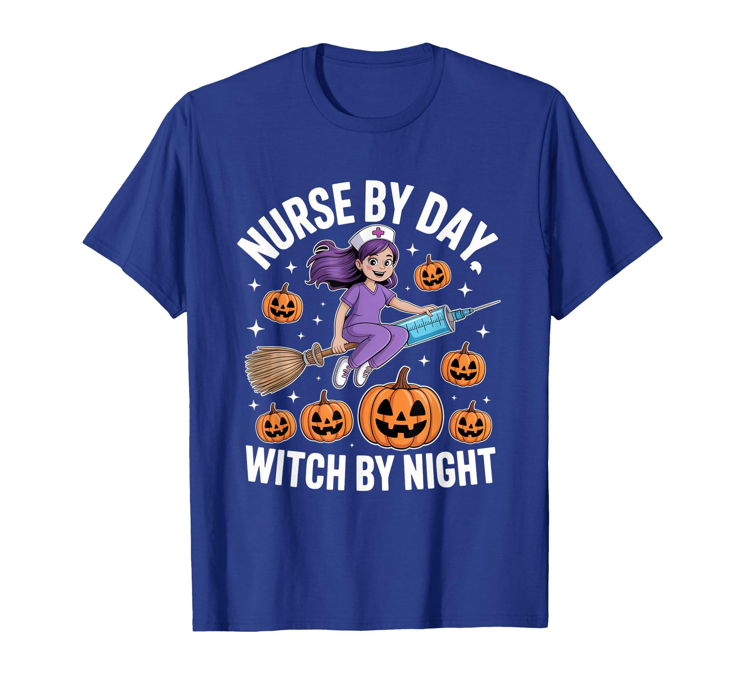 Nurse in Day Witch in Night Halloween Costume Funny T-Shirt
