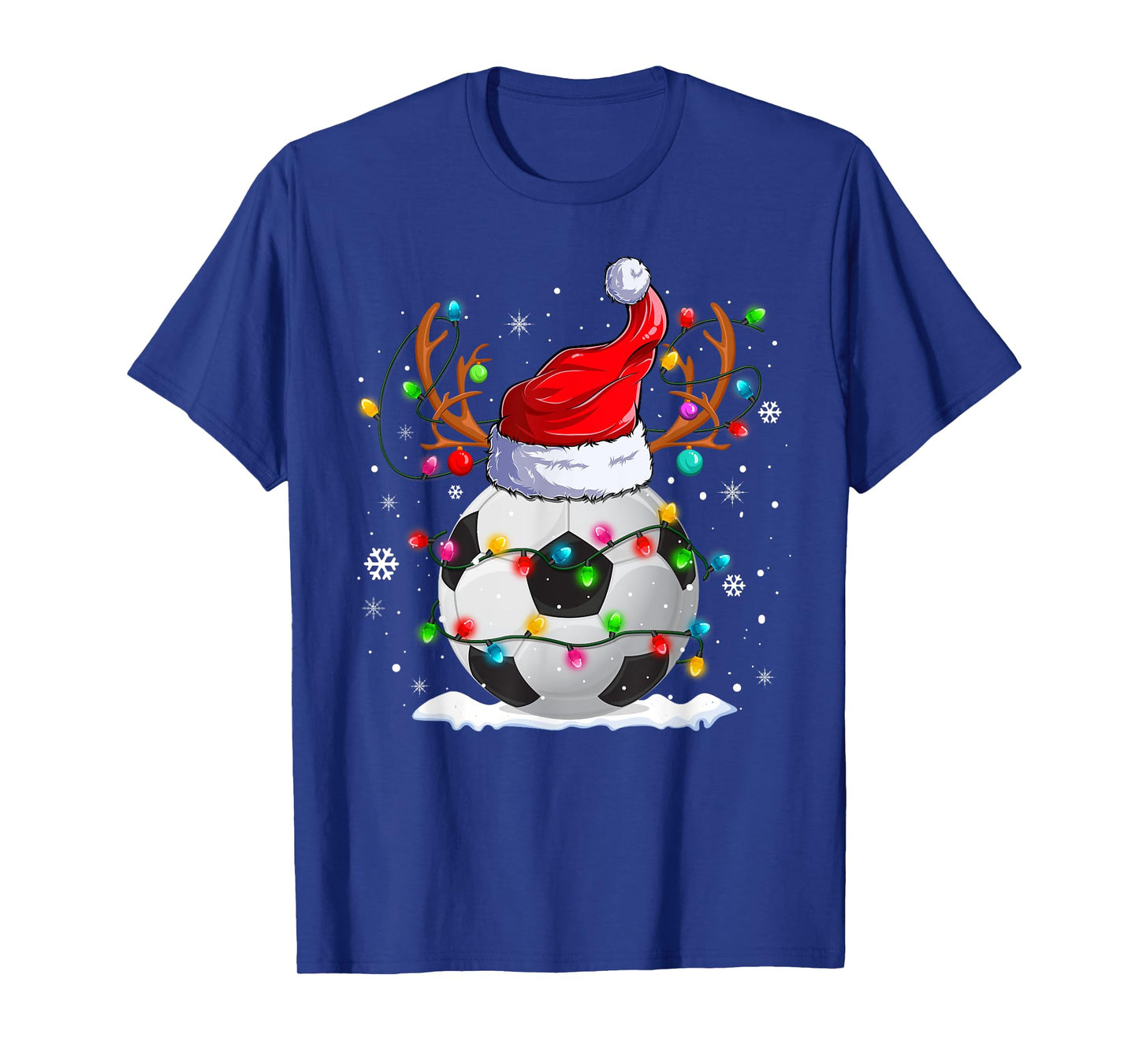 Soccer Santa Hat Reindeer Christmas Lights Funny Xmas T-Shirt