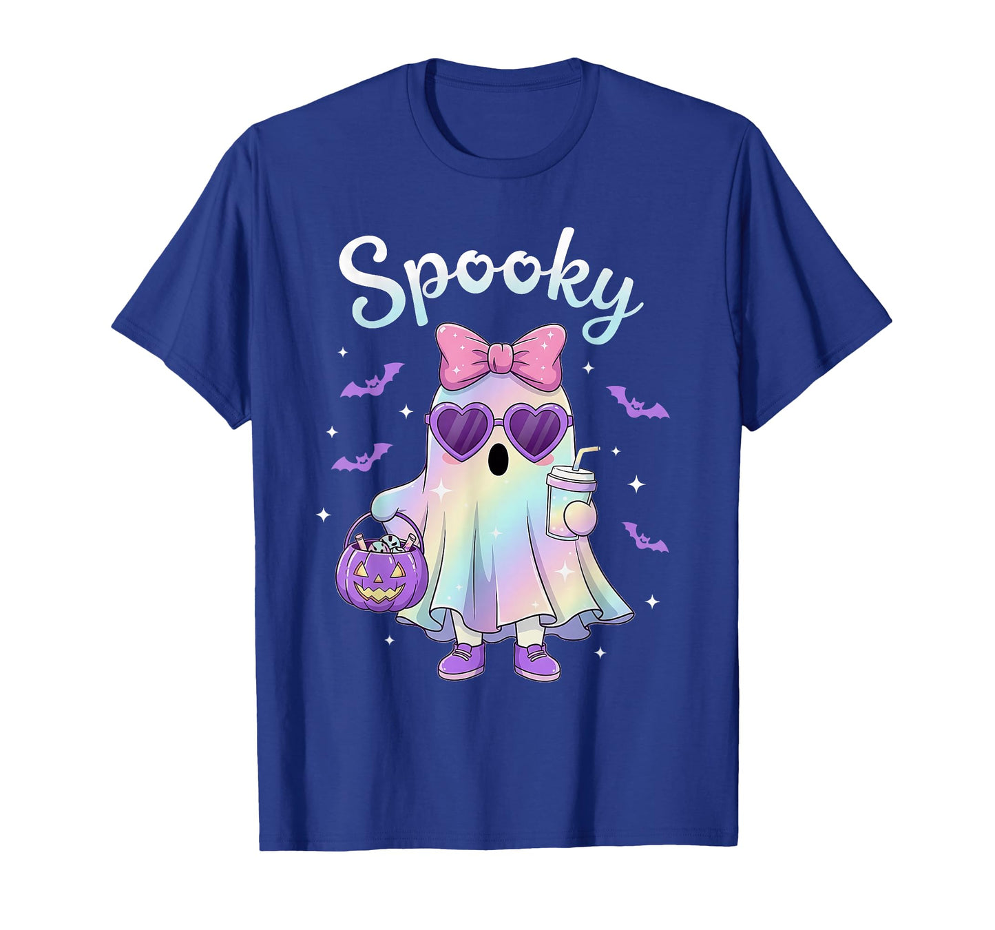 Pastel Galaxy Spooky Ghost Halloween Kids Ghost Coquette Bow T-Shirt