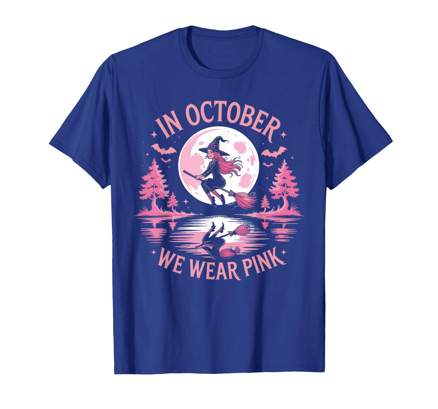 in October We Wear Pink Witch Breast Cancer Awareness Design T-Shirt