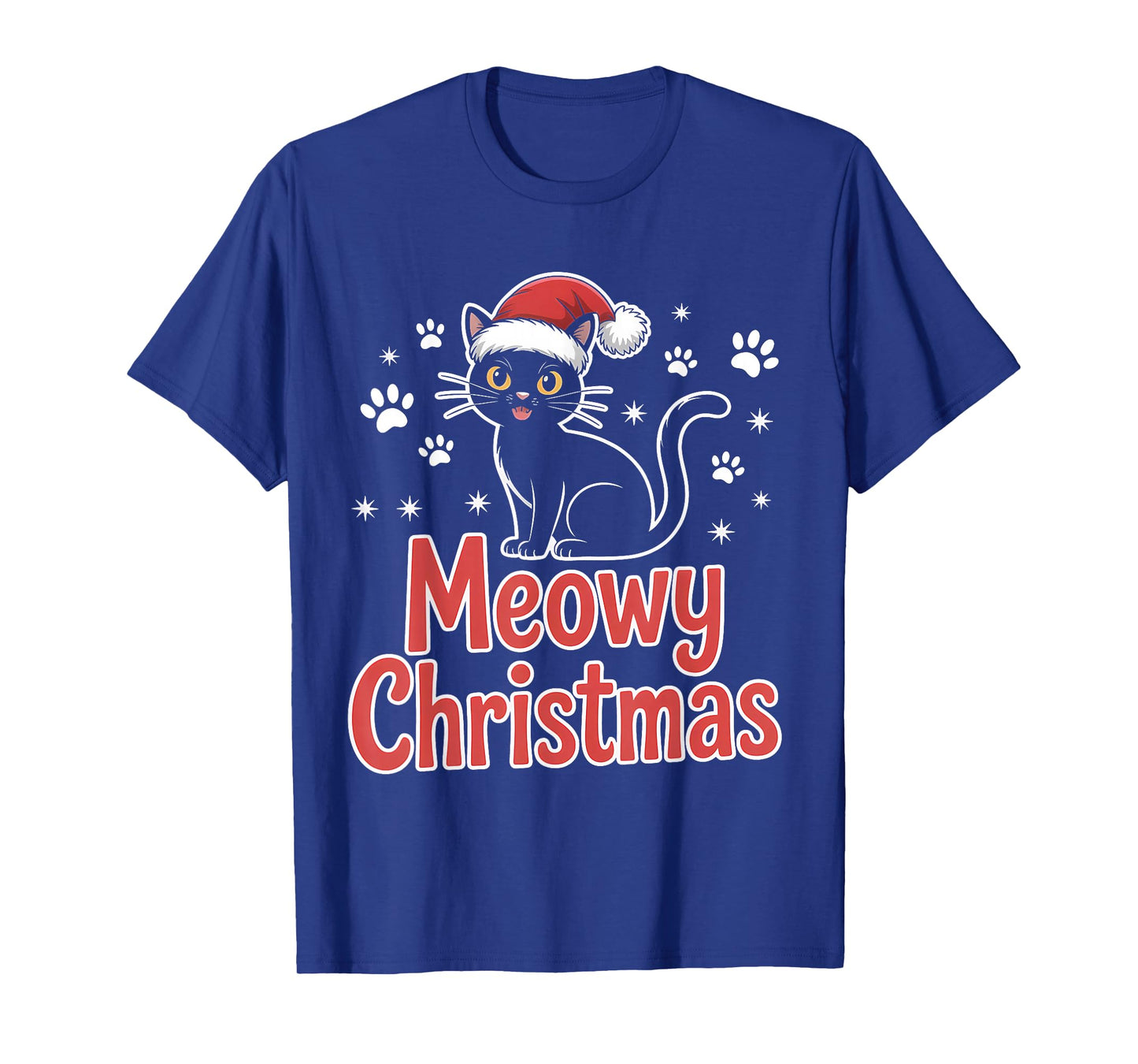 Meowy Christmas Cat Santa Hat Holiday T-Shirt