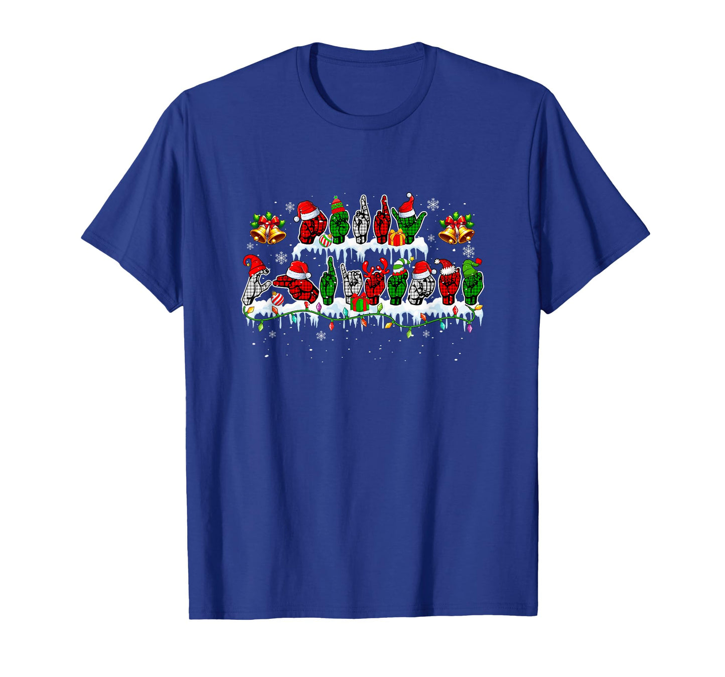 Merry Christmas Hands Sign Language Colorful Lights Santa T-Shirt