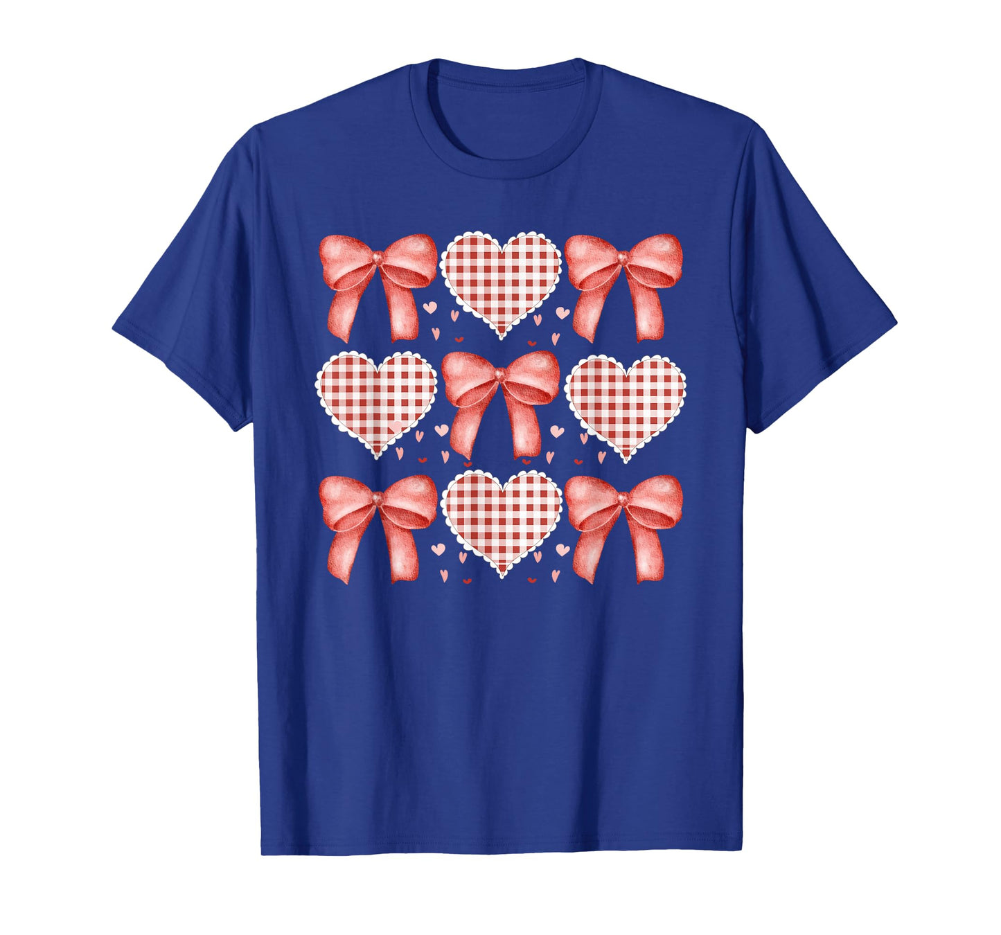 Valentine's Day Coquette Bows Gingham Hearts Vintage T-Shirt