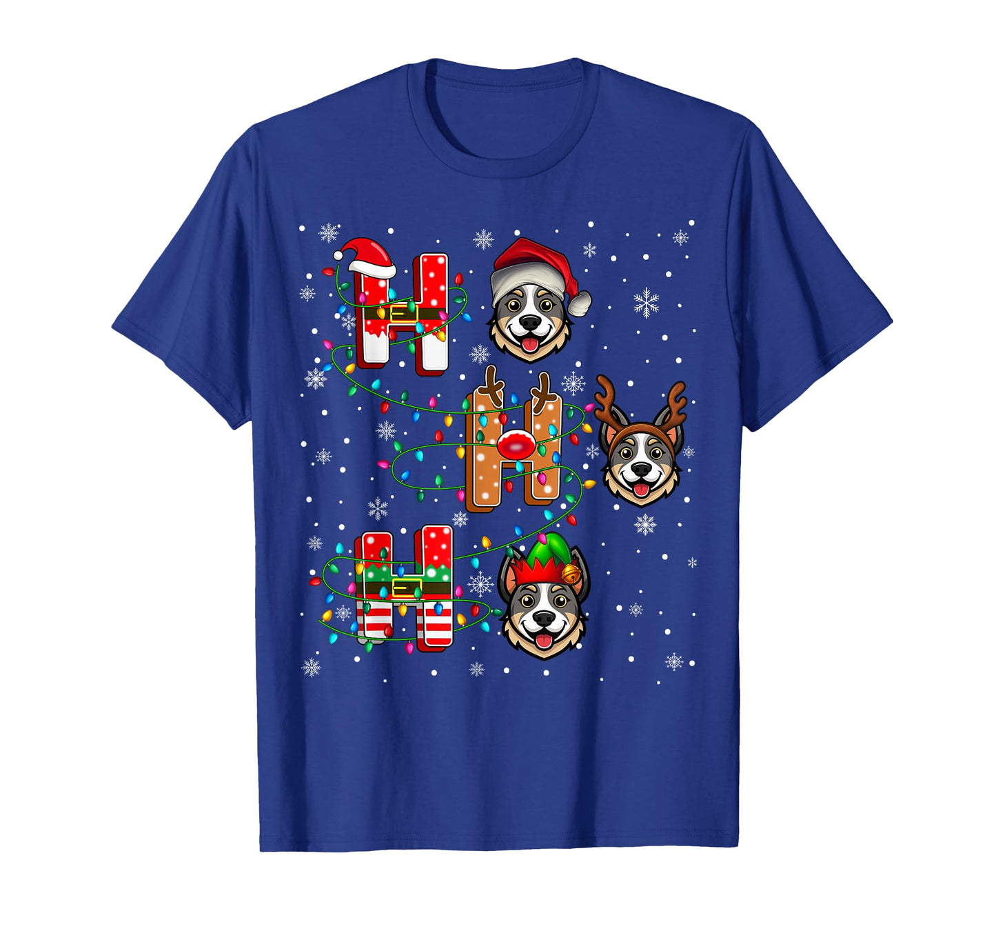 Ho Ho Ho Santa Reindeer Hat Elf Australian Cattle Dog Xmas T-Shirt