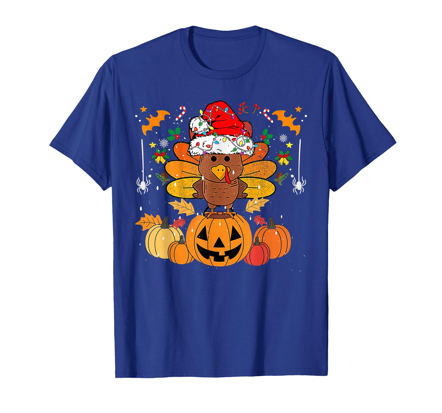 Funny HalloThanksMas Happy Thanksgiving Santa Turkey T-Shirt