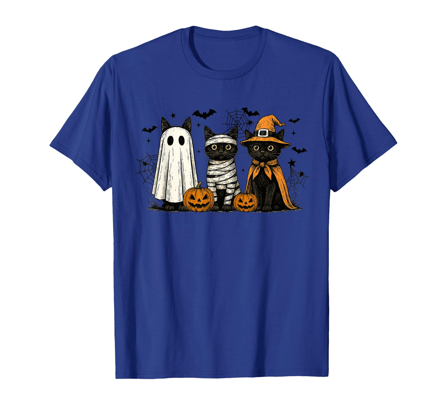Retro Black Cat Witch Scary Halloween Pumpkin Women Men Kids T-Shirt