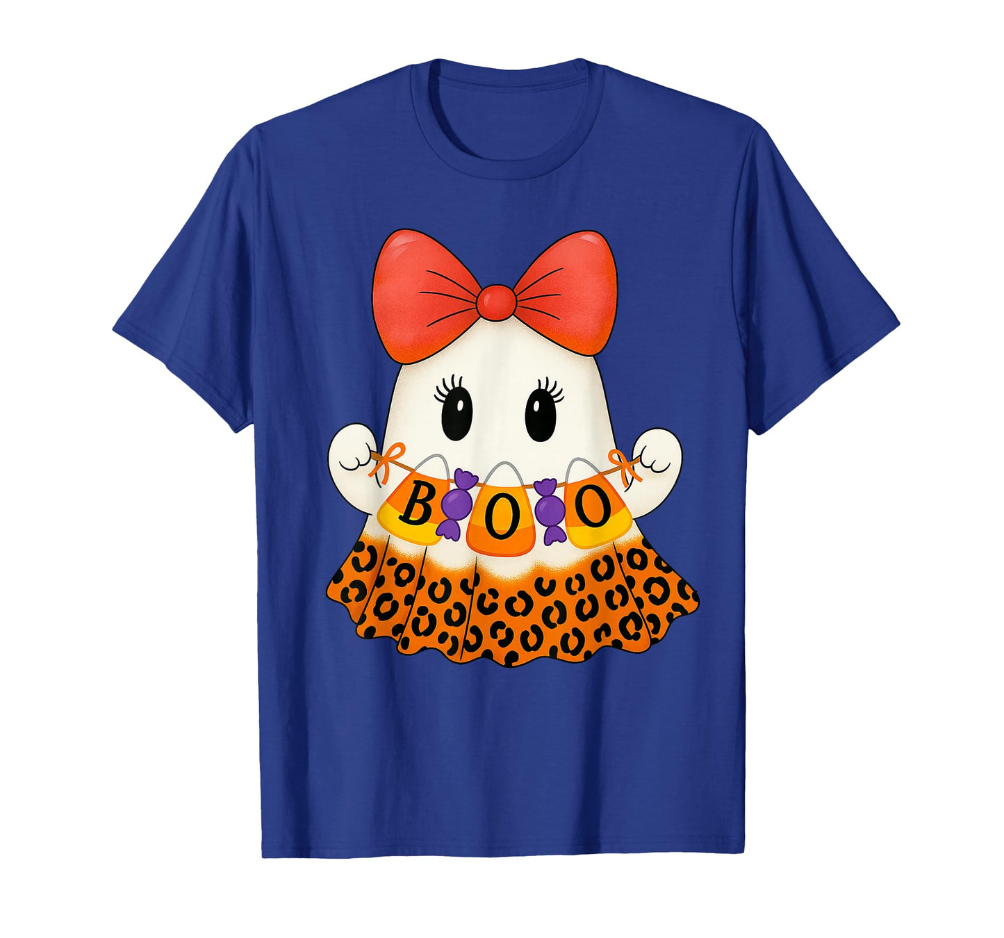 Ghost Leopard Candy Corn Retro Halloween Women Kids T-Shirt