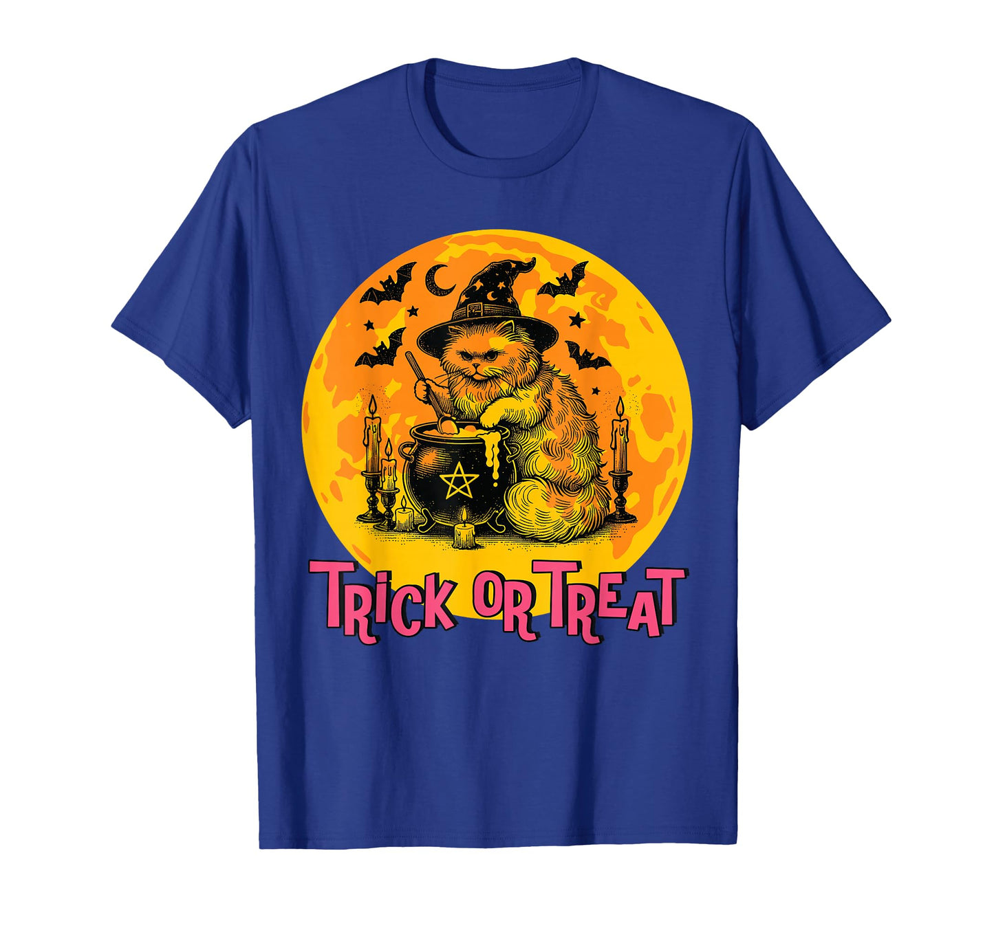 Vintage Halloween Witch Black Cat Trick or Treat T-Shirt