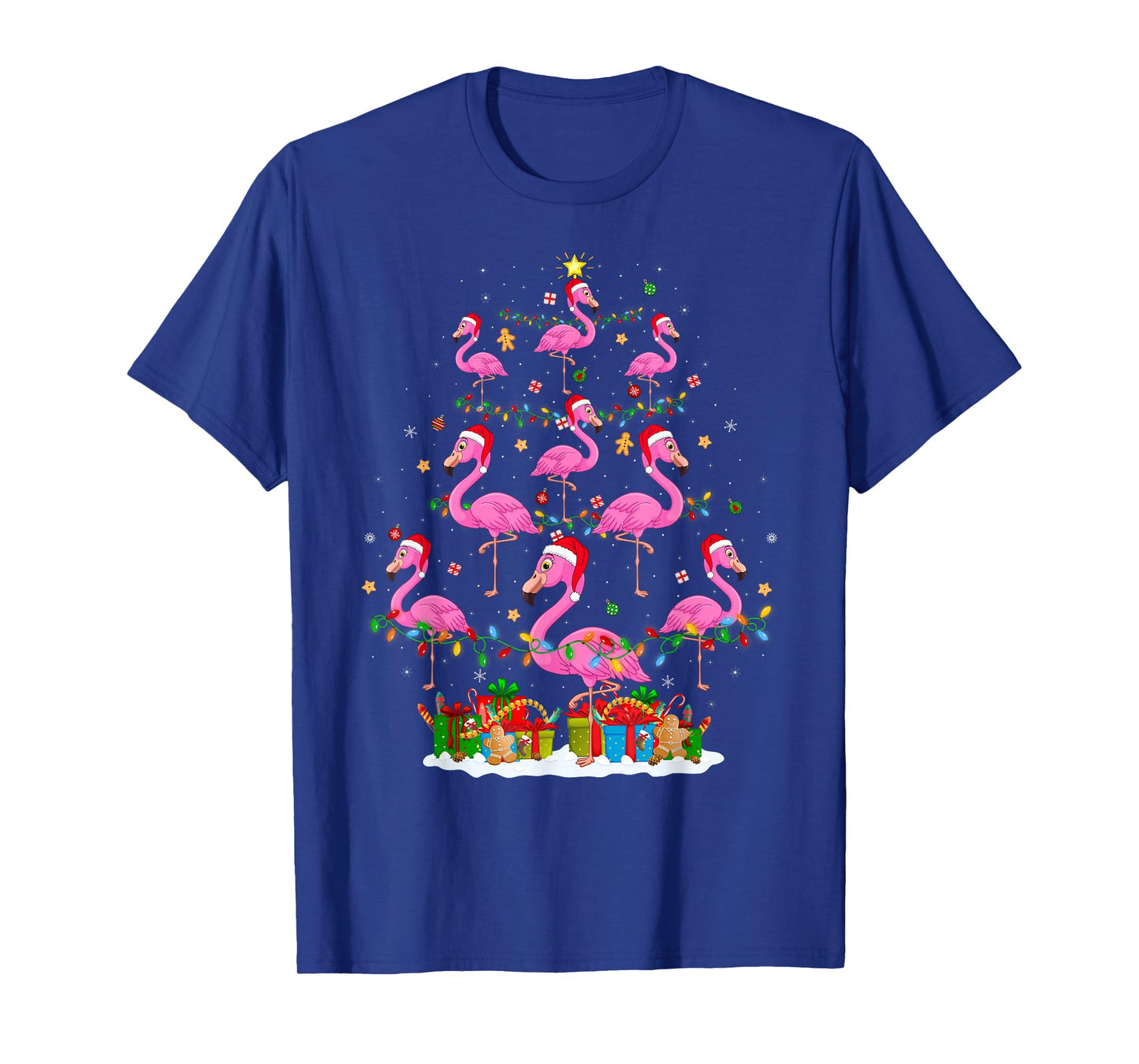 Flamingo Christmas Tree Lights Santa Hat Pink Flamingo Xmas T-Shirt