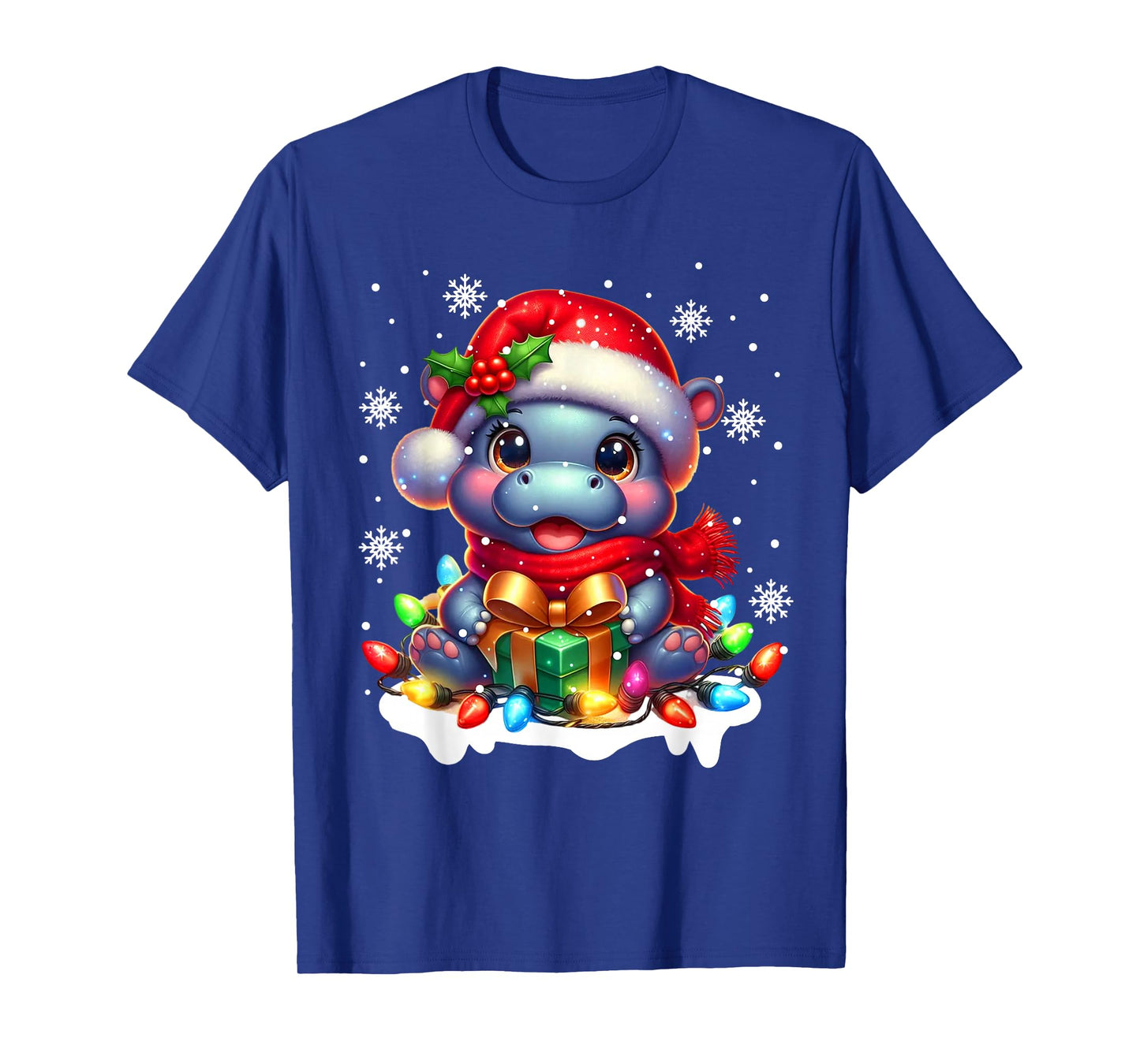 Funny Hippopotamus Santa Tangled up in Christmas Lights T-Shirt
