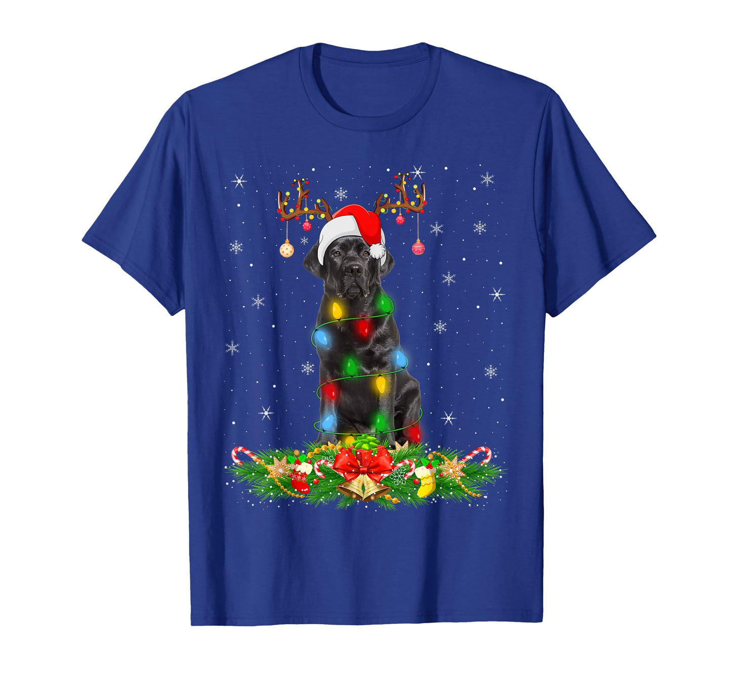 Black Labrador Retriever Dog Xmas Lights Santa Hat Christmas T-Shirt