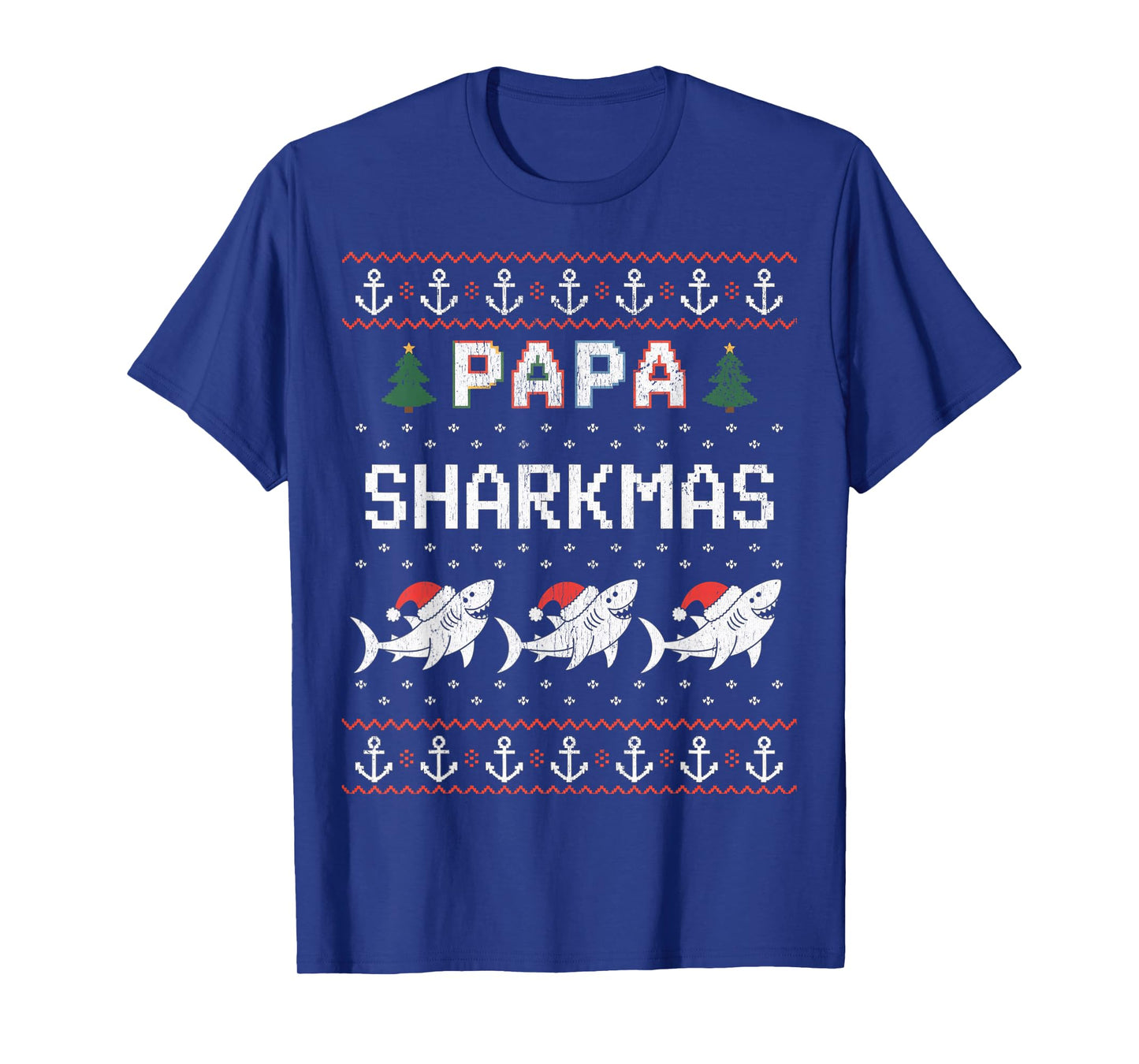 Papa Sharkmas Funny Shark Santa Hat Ugly Christmas Sweater T-Shirt