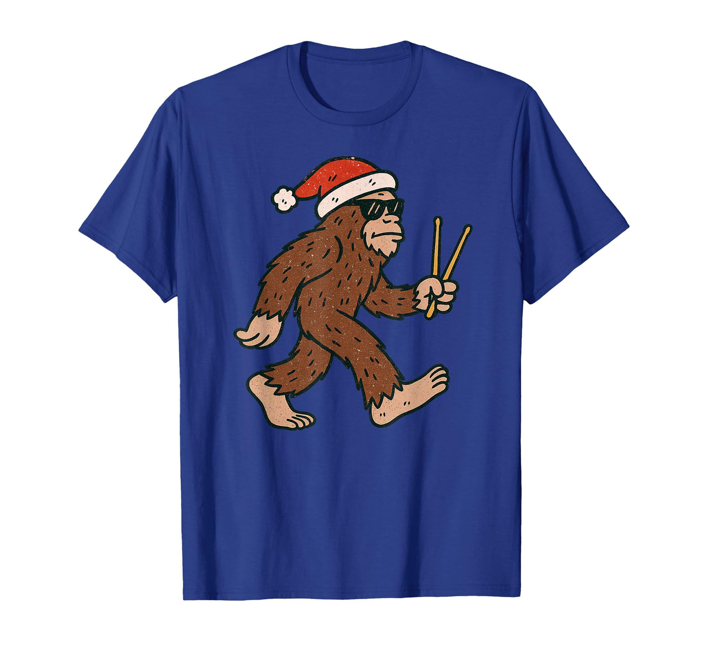 Sasquatch Playing Drums Christmas Vintage Drummer Xmas T-Shirt