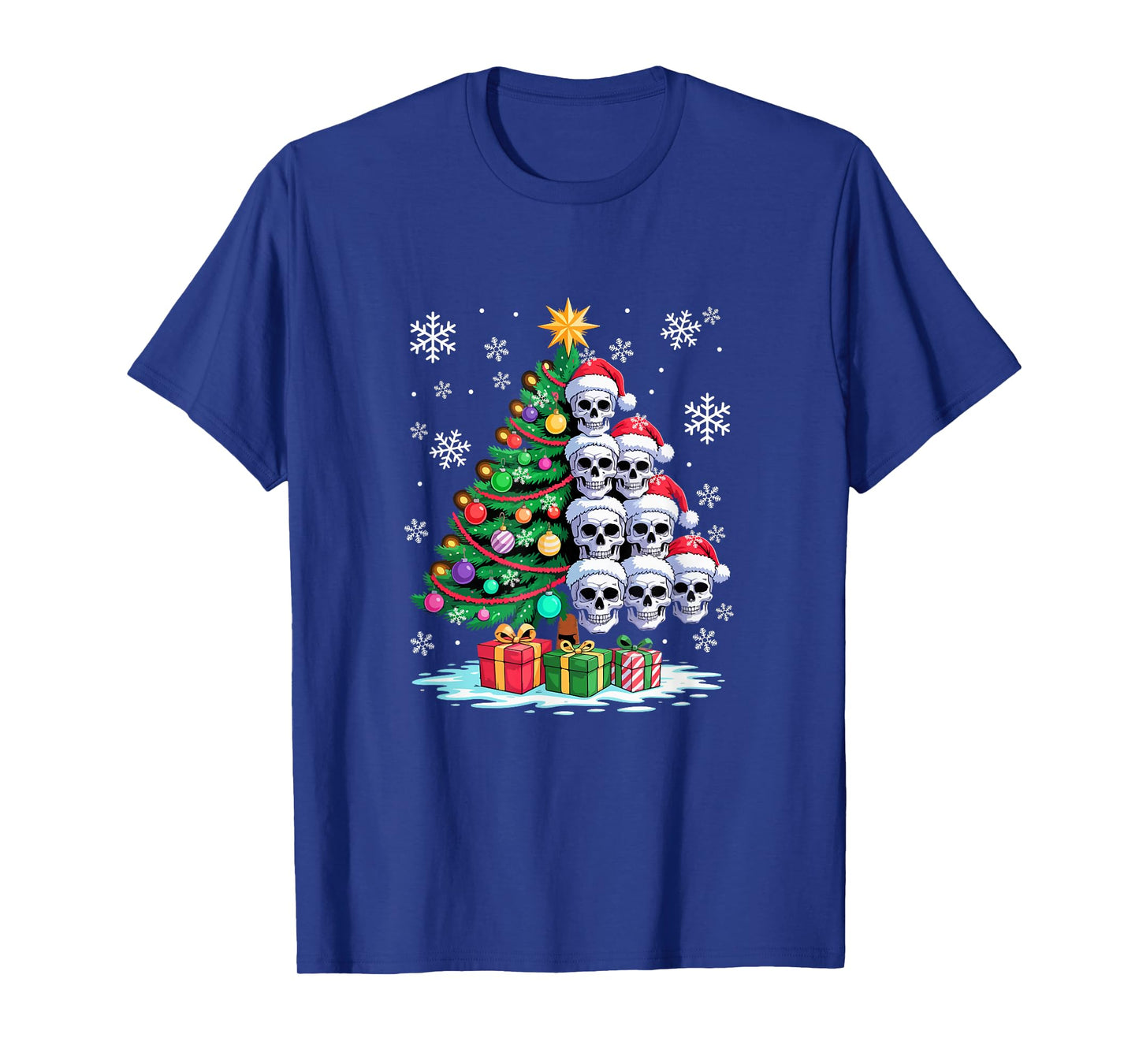 Decorating Colorful Xmas Tree Half Group Santa Skulls T-Shirt