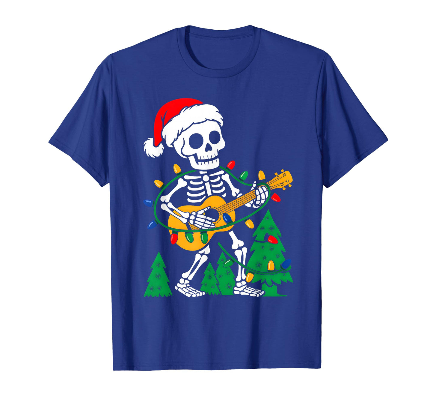 Xmas Santa Skeleton Playing Guitar Funny Christmas Boys Kids T-Shirt